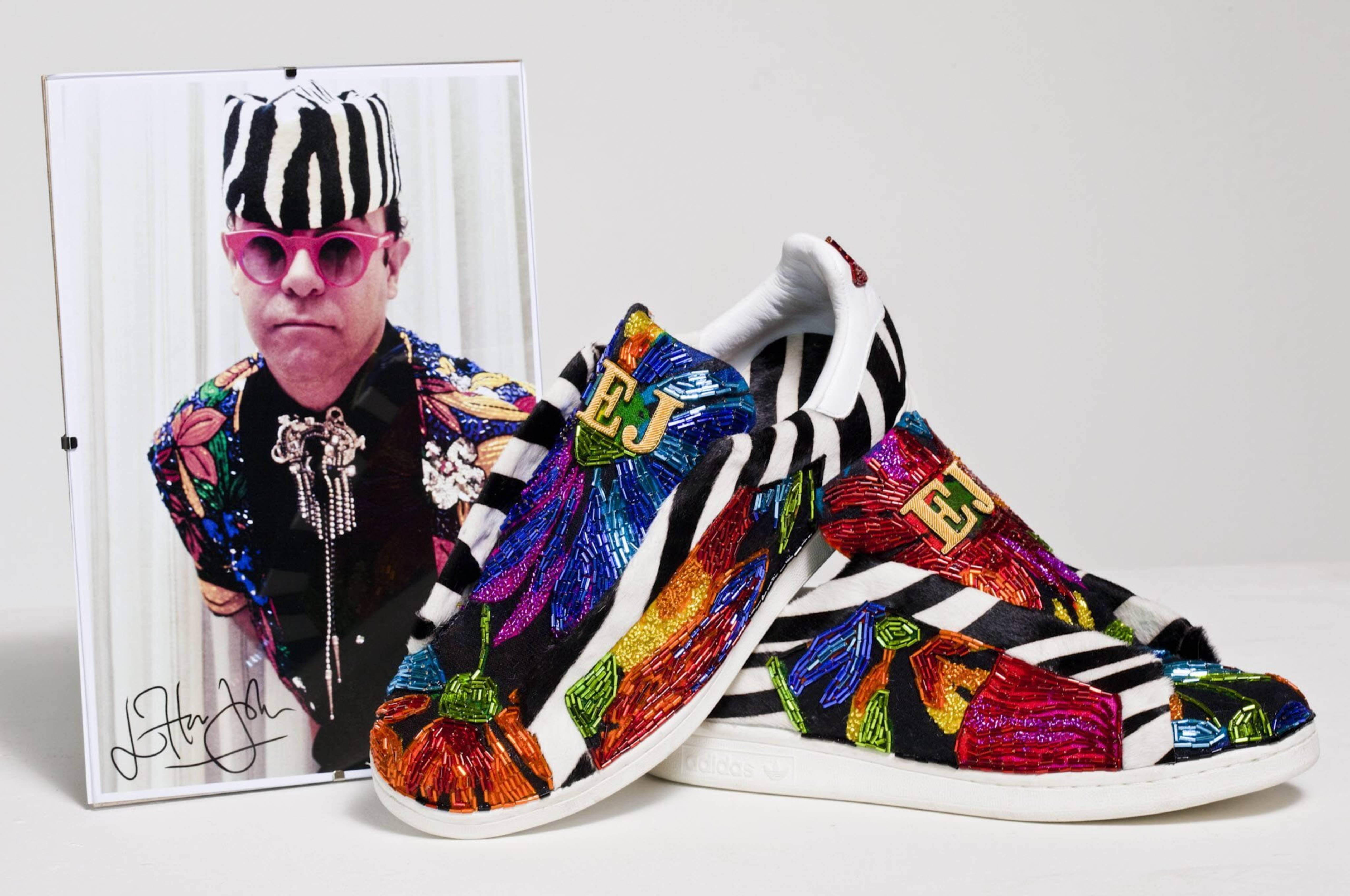 Elton John, colorful sneakers, zebra stripes, 5K Desktop Wallpaper