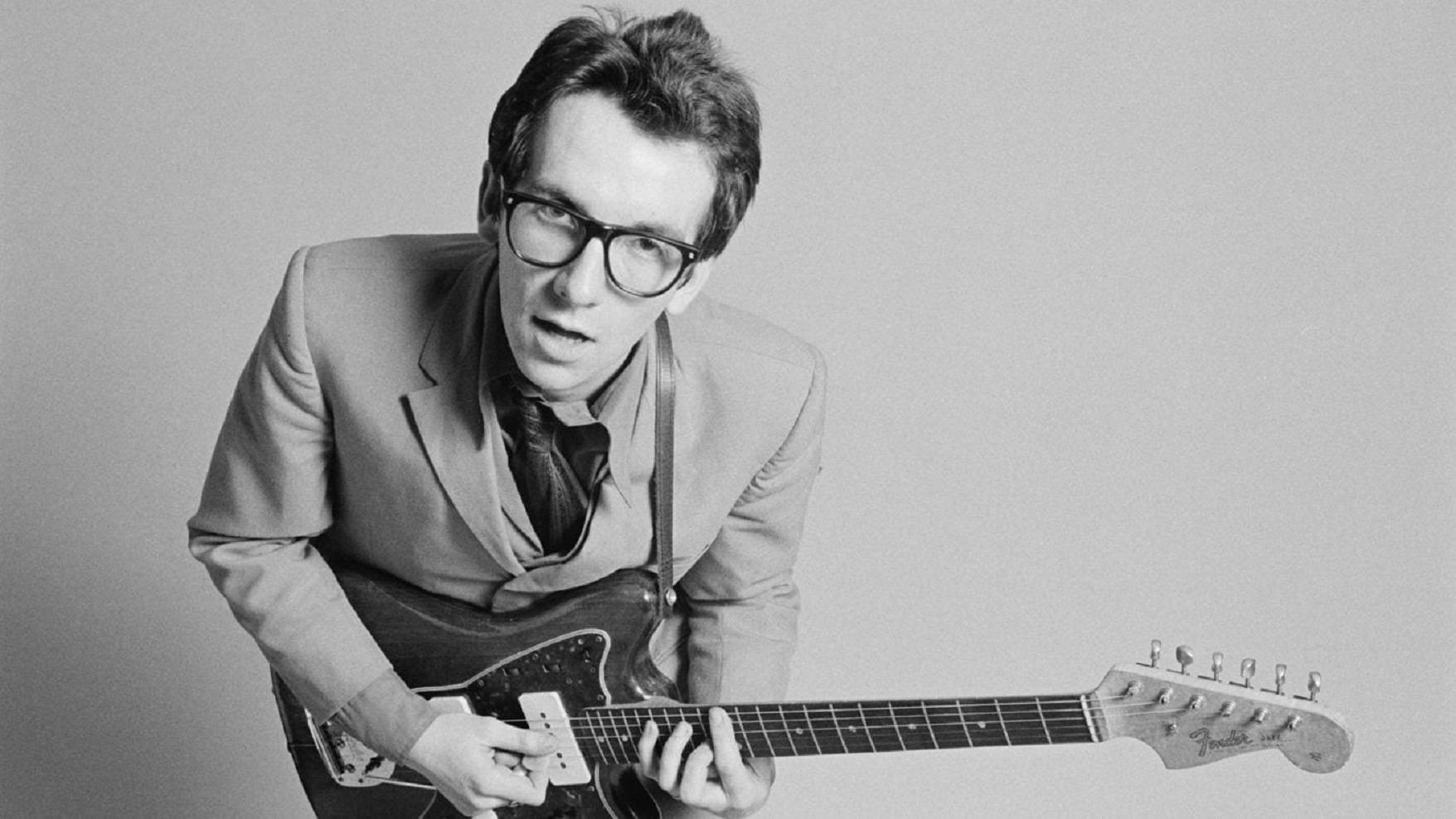 Elvis Costello, electric guitar, glasses, HD Desktop Wallpaper
