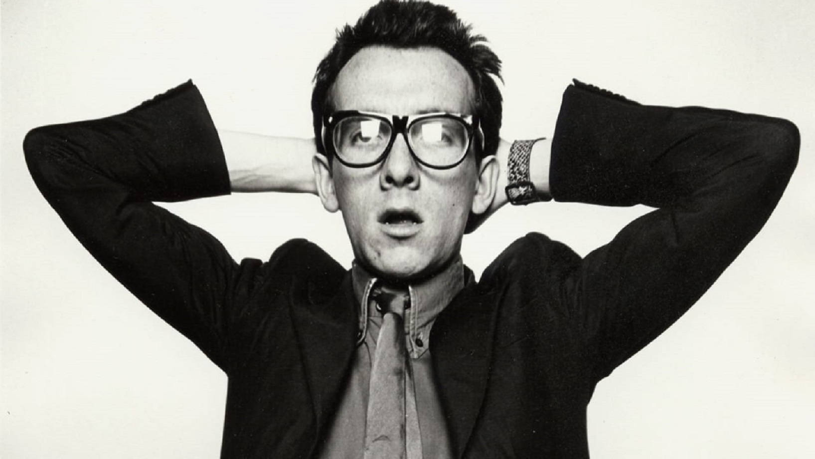 Elvis Costello, thick glasses, dark suit, HD Desktop Wallpaper