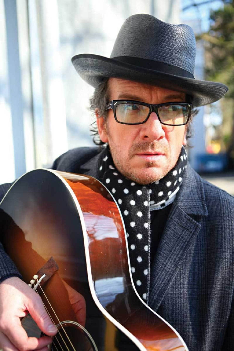 Elvis Costello, black fedora, glasses, HD Phone Wallpaper