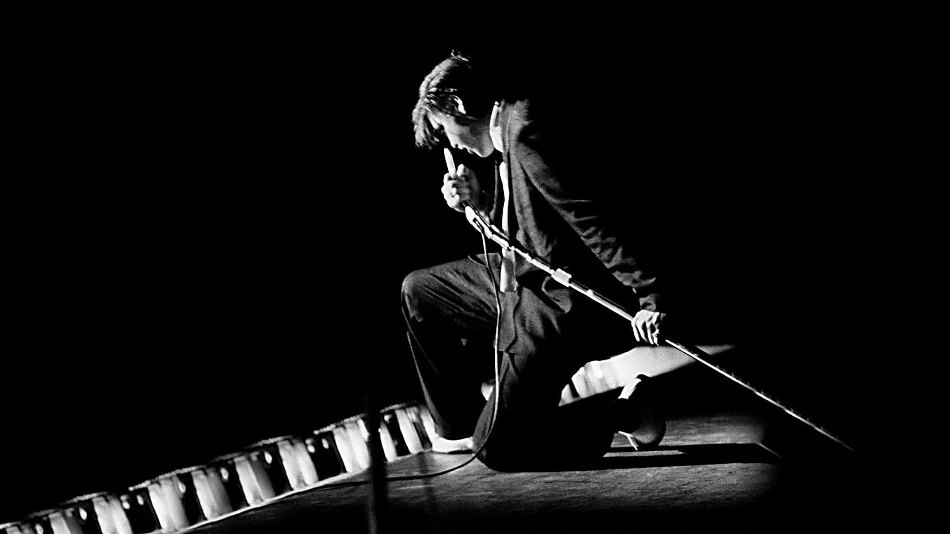 Elvis, black and white, microphone stand, Full HD Desktop Wallpaper