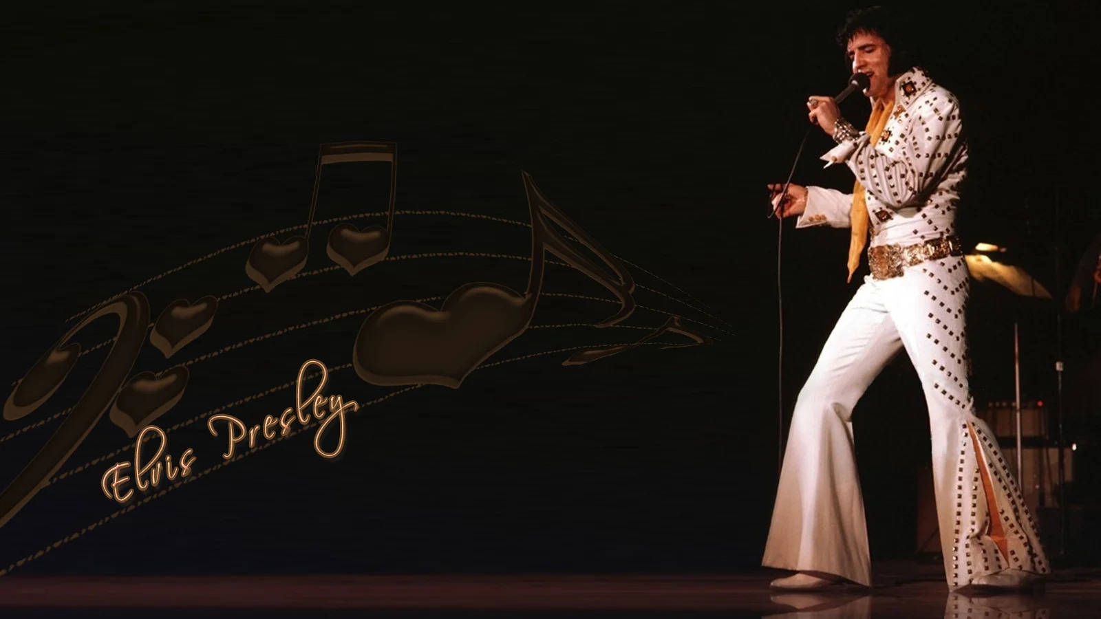 Elvis Presley, white jumpsuit, stage, HD Desktop Wallpaper