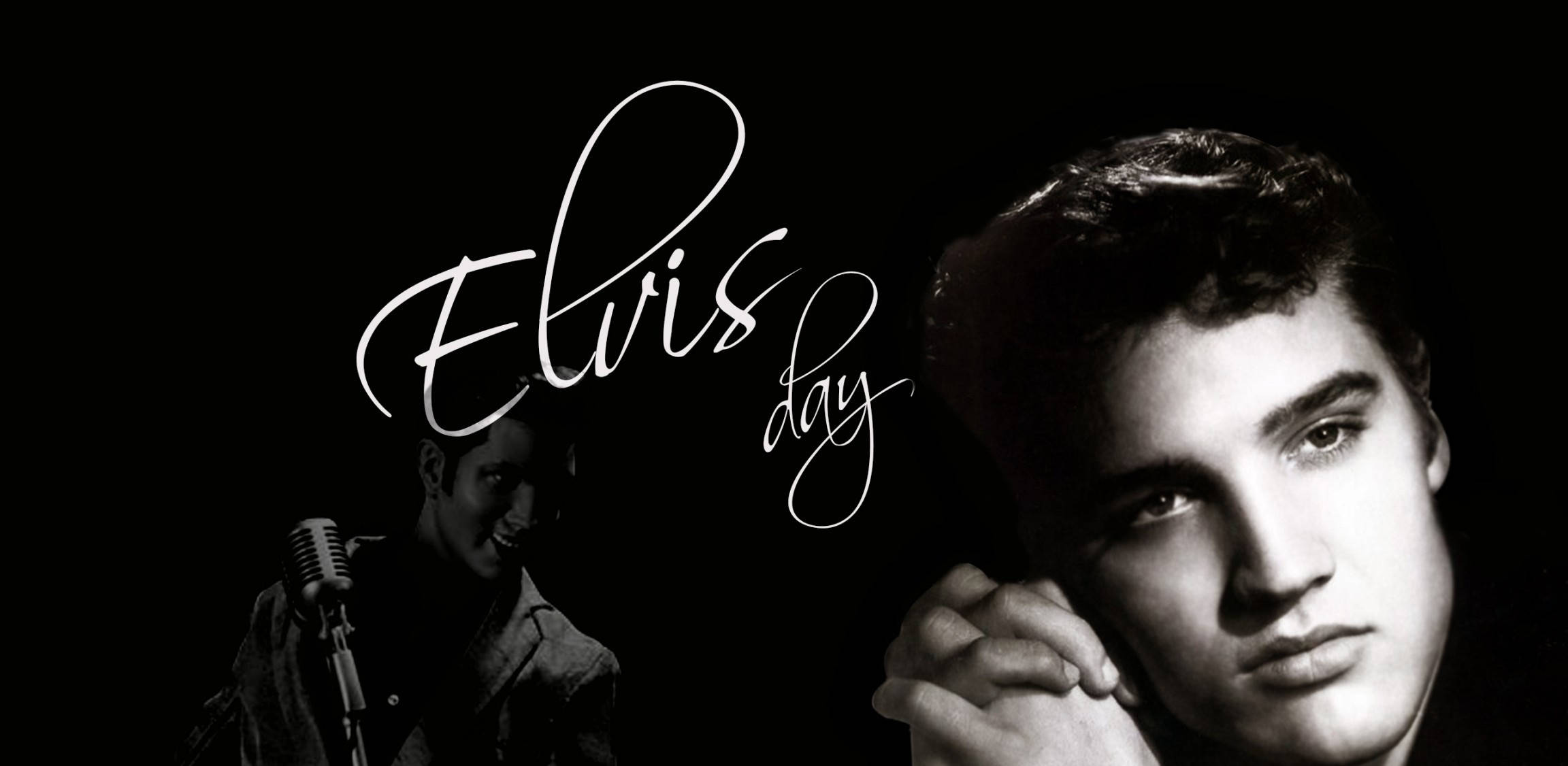 Elvis Presley, microphone silhouette, cursive text, Full HD Desktop Wallpaper