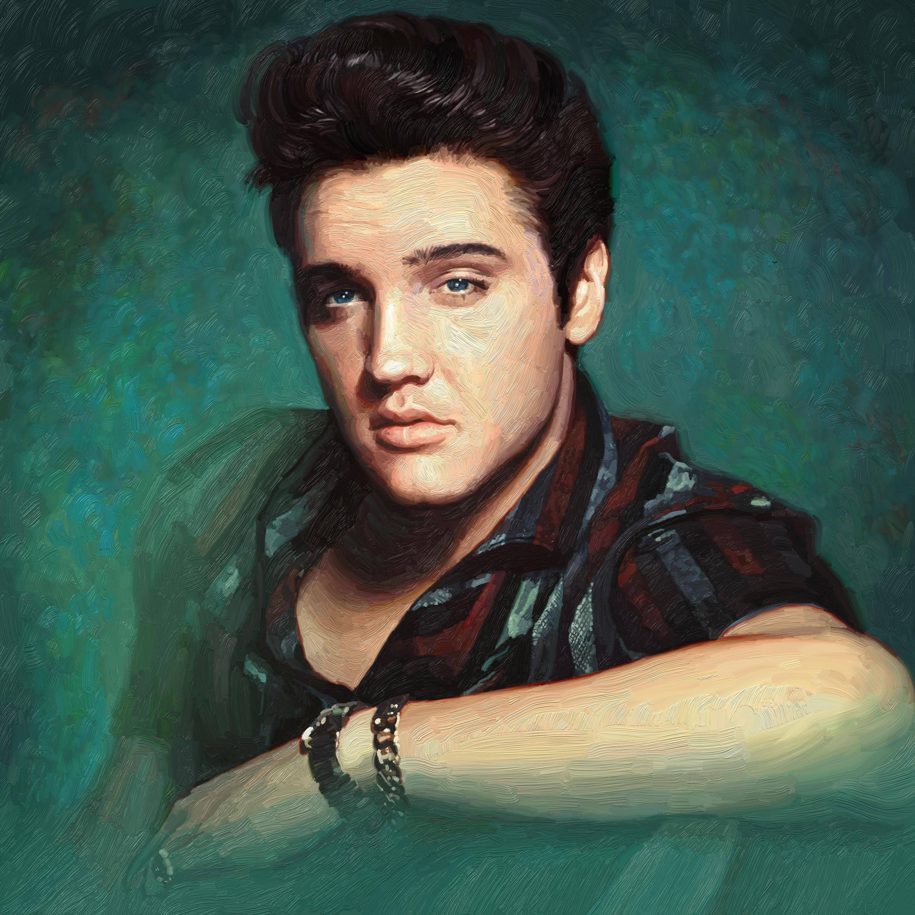 Elvis Presley, intense blue eyes, styled hair, 2K Desktop Wallpaper