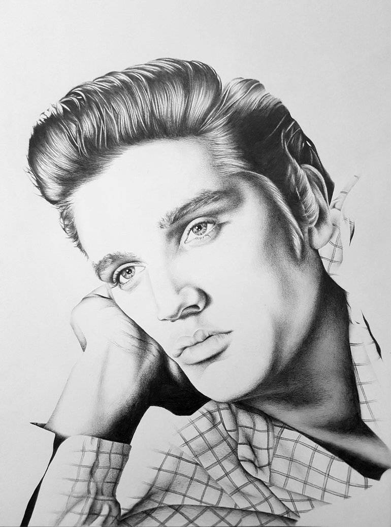 Elvis Presley, pencil sketch, hand resting under chin, SD Phone Wallpaper