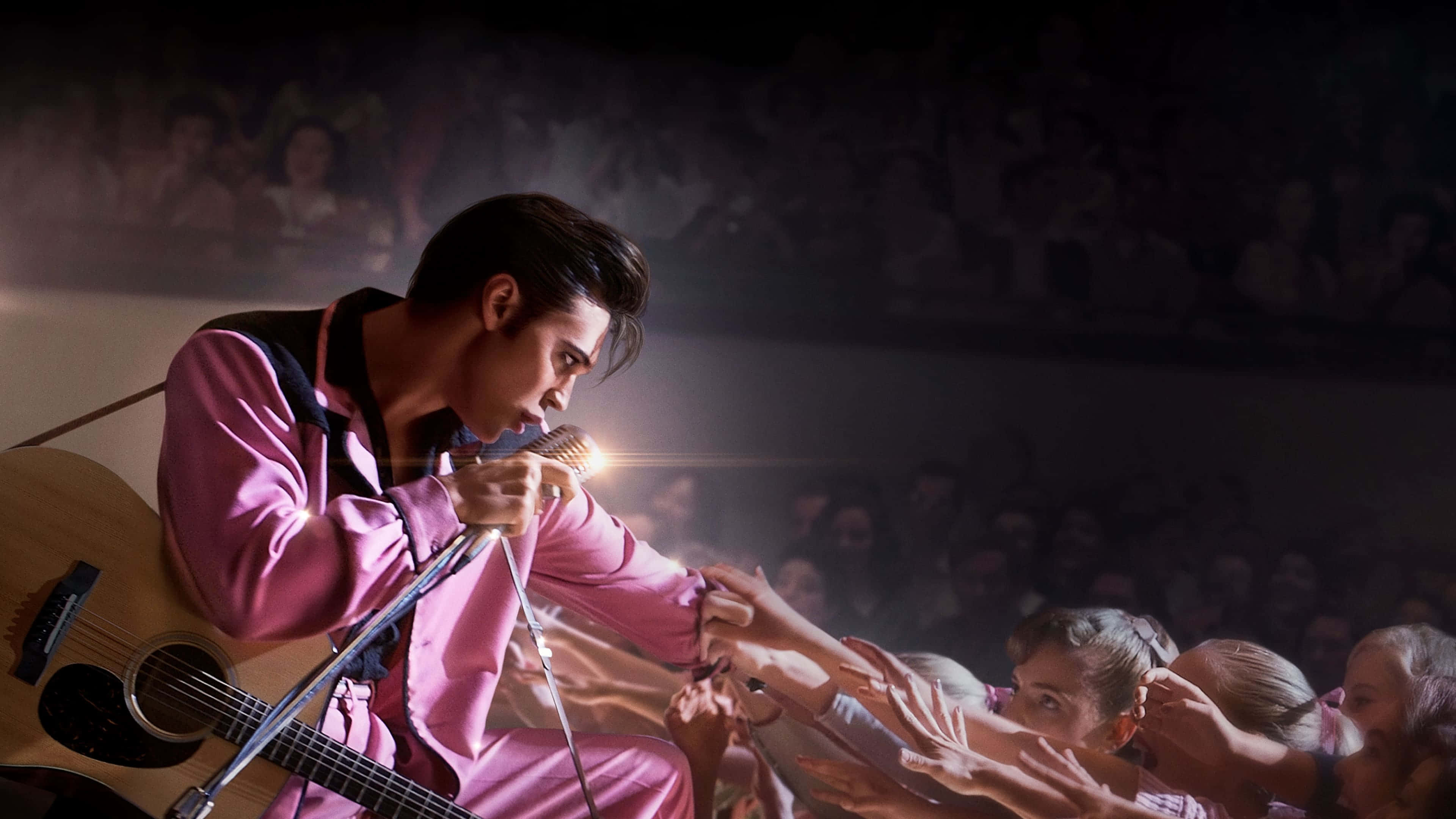 Elvis Presley, pink suit, microphone, 4K Desktop Wallpaper