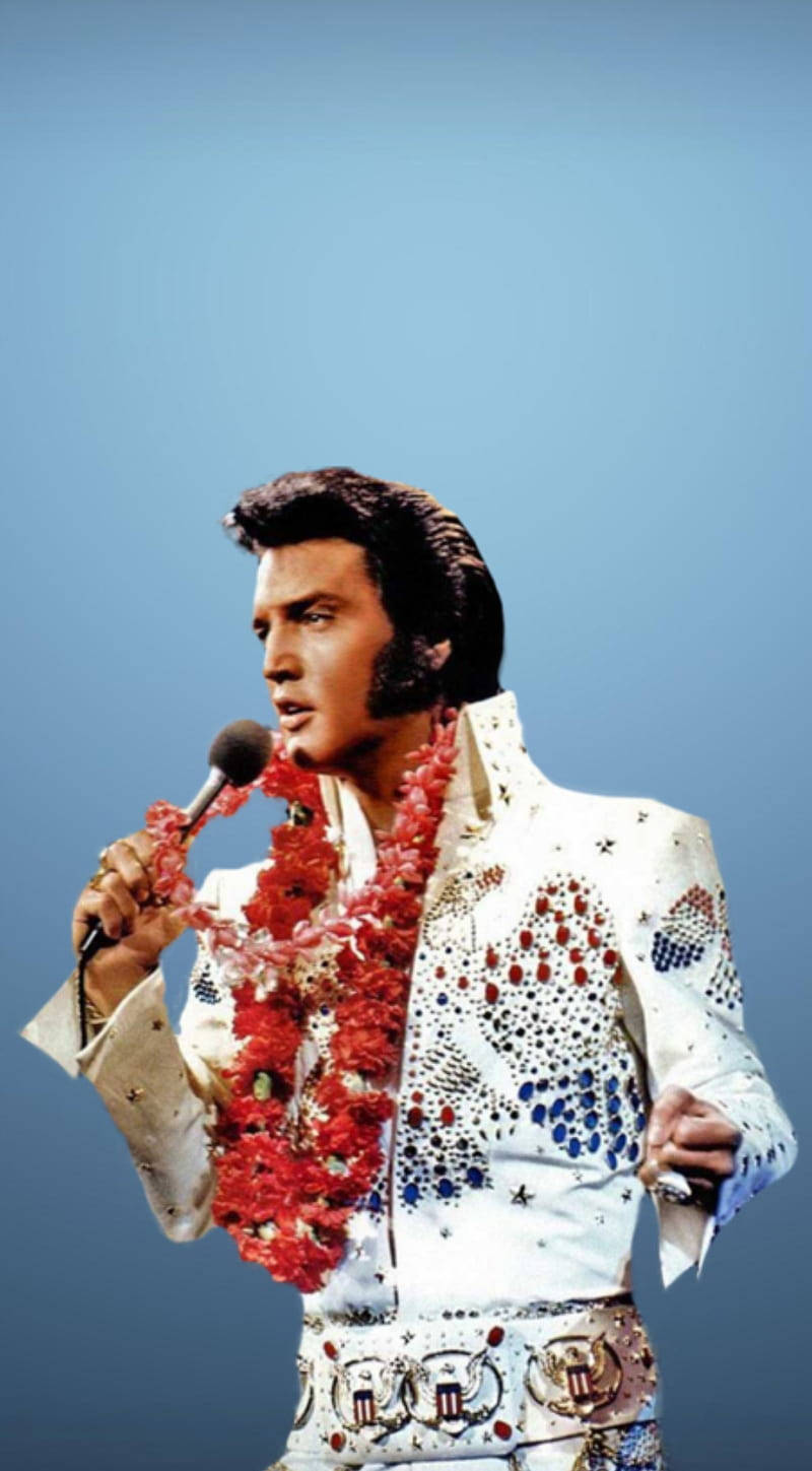 Elvis Presley, dazzling white sequined suit, red blue and gold embellishments, HD Phone Wallpaper