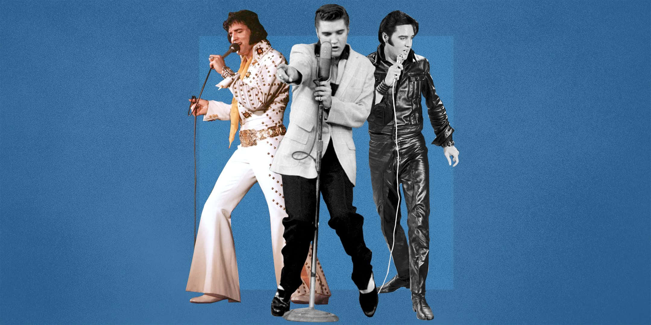 Elvis Presley, glittering costumes, bold blue background, Full HD Desktop Wallpaper