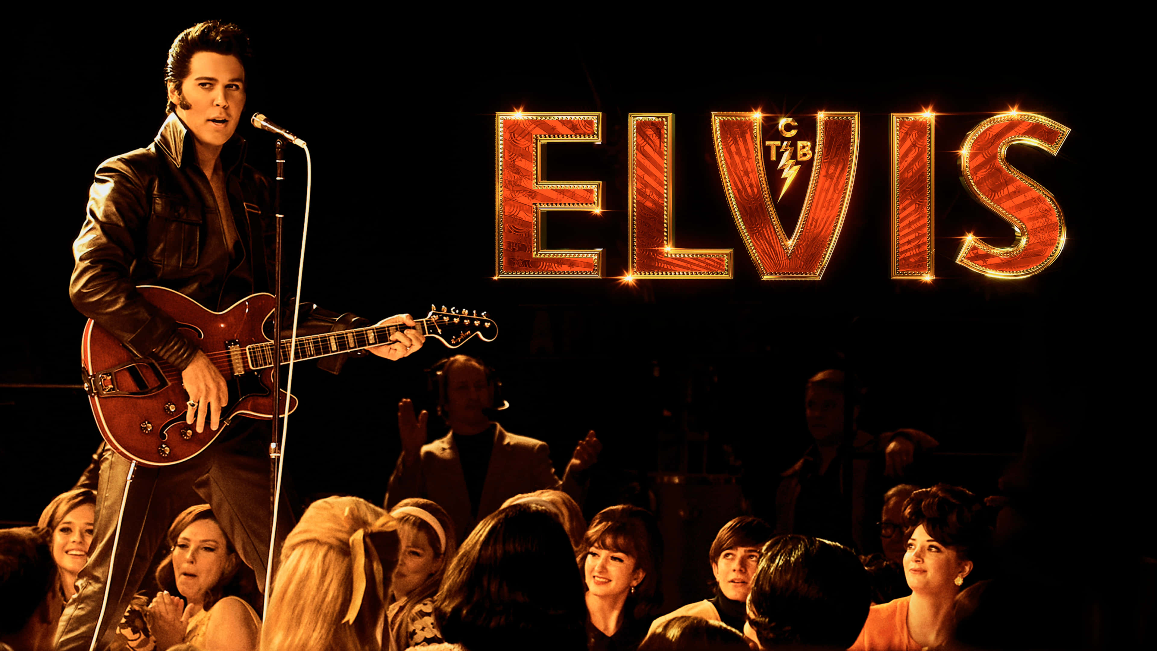 Elvis Presley, red guitar, warm spotlight, 4K Desktop Wallpaper