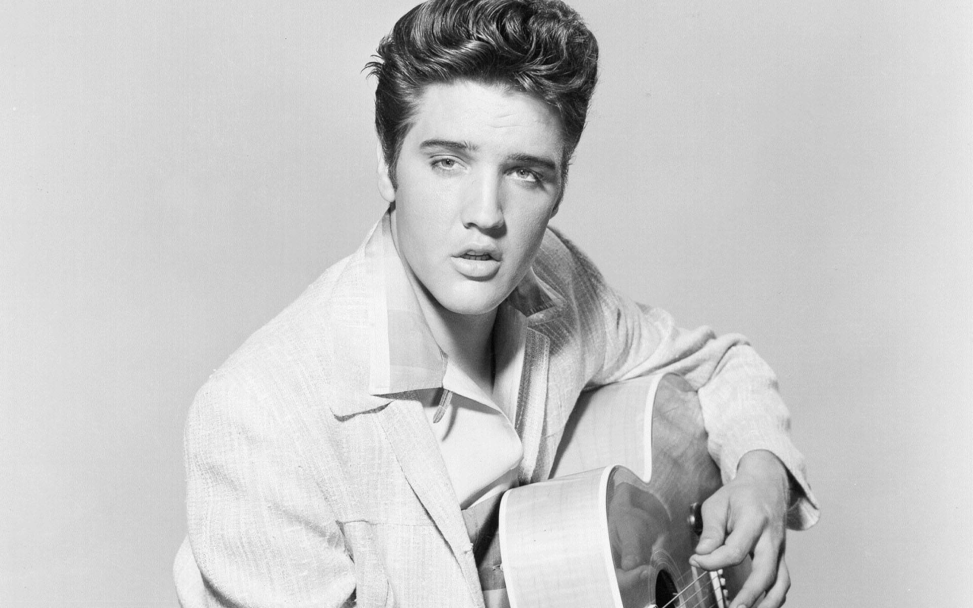 Elvis Presley, acoustic guitar, studio backdrop, Full HD Desktop Wallpaper