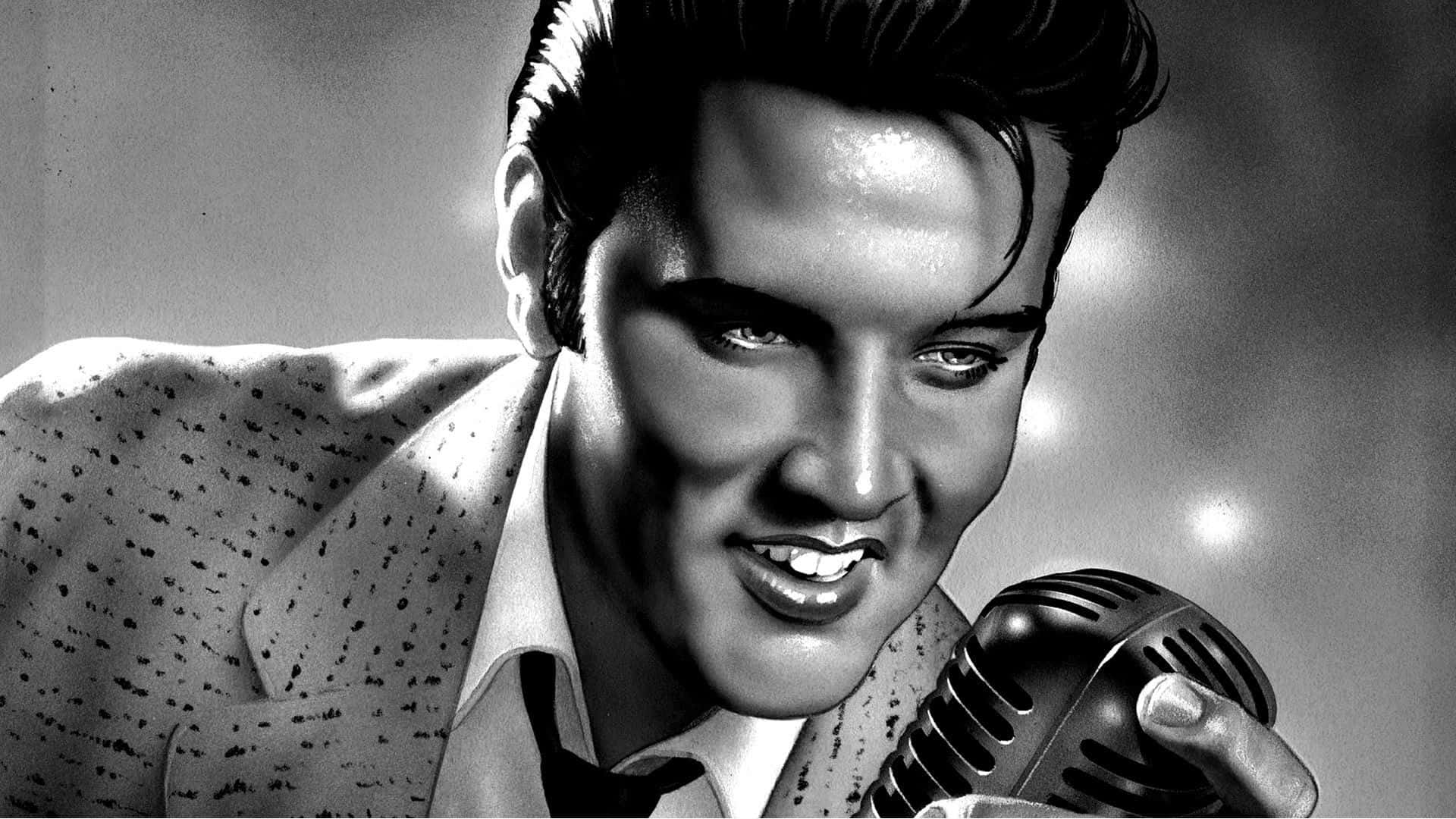 Elvis Presley, vintage microphone, spotlighted intensity, Full HD Desktop Wallpaper