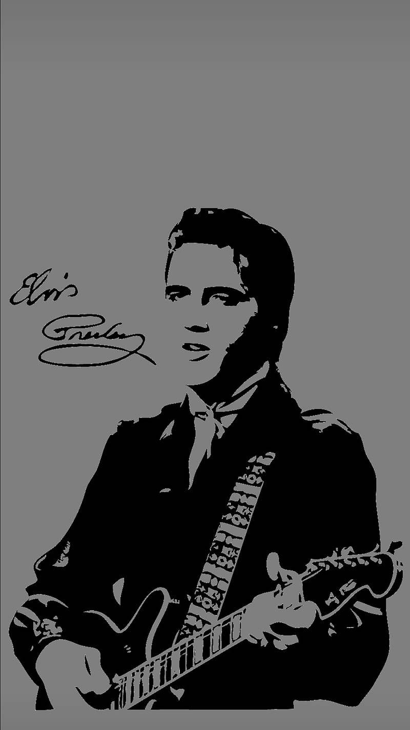 Elvis Presley, black and white silhouette, guitar, HD Phone Wallpaper