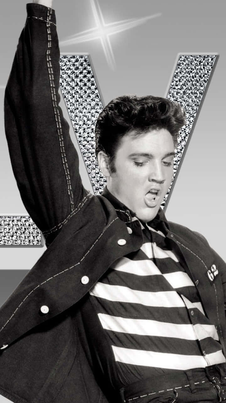 Elvis Presley, black and white, one arm raised, HD Phone Wallpaper