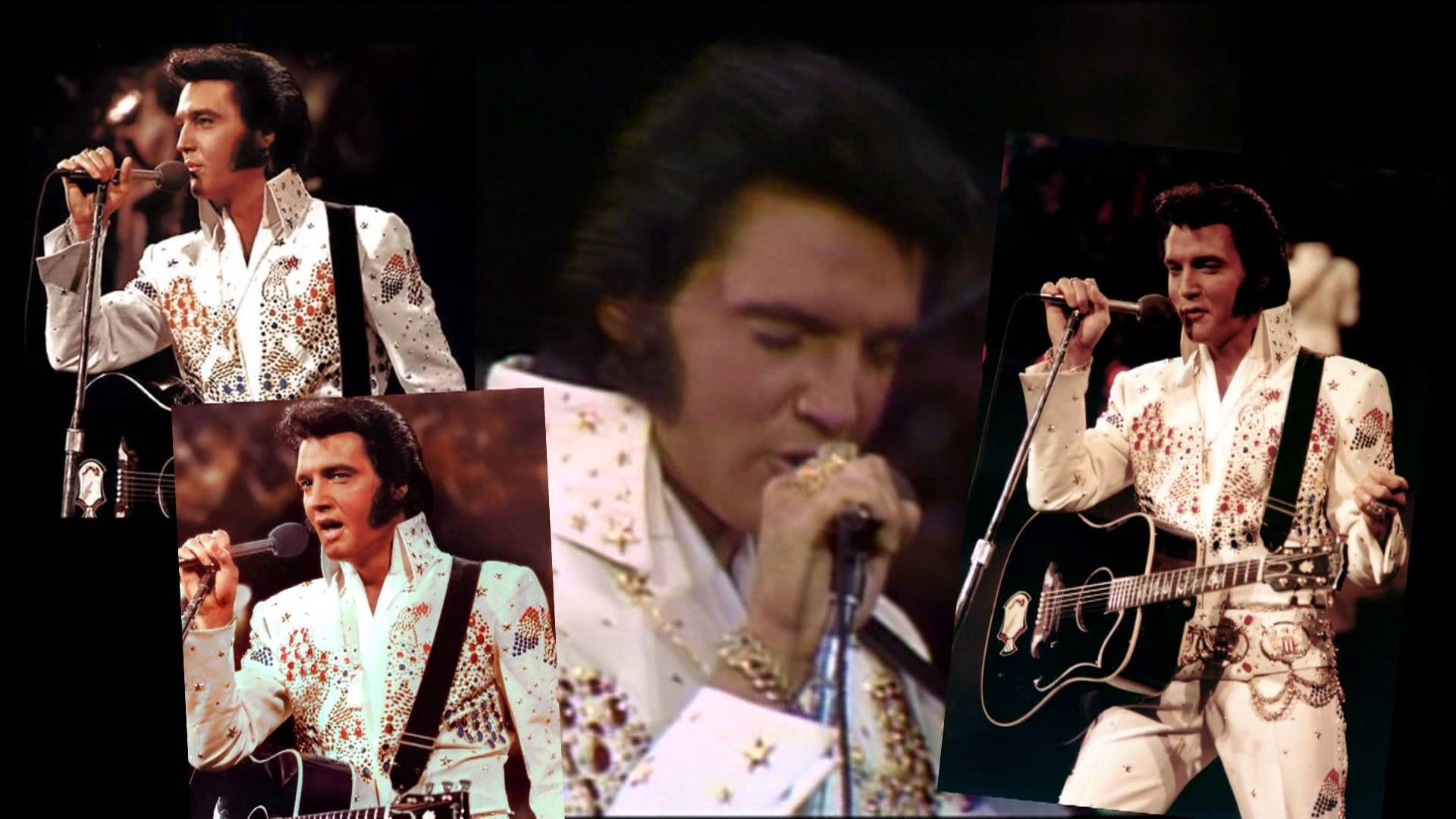 Elvis Presley, white sequined jumpsuit, microphone, Full HD Desktop Wallpaper