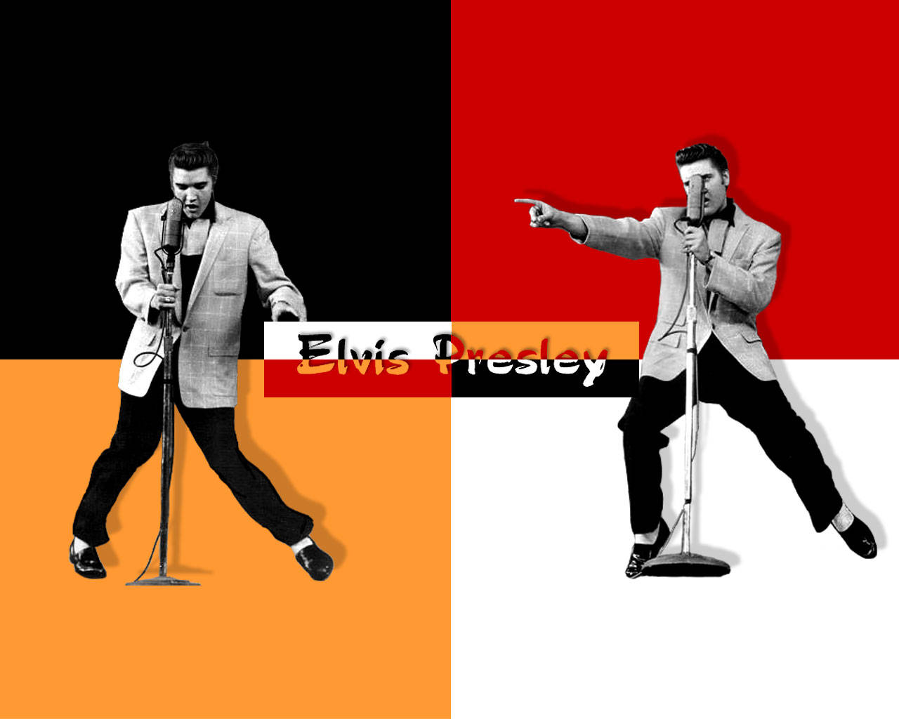 Elvis Presley, black and white, bold red orange, HD Desktop Wallpaper