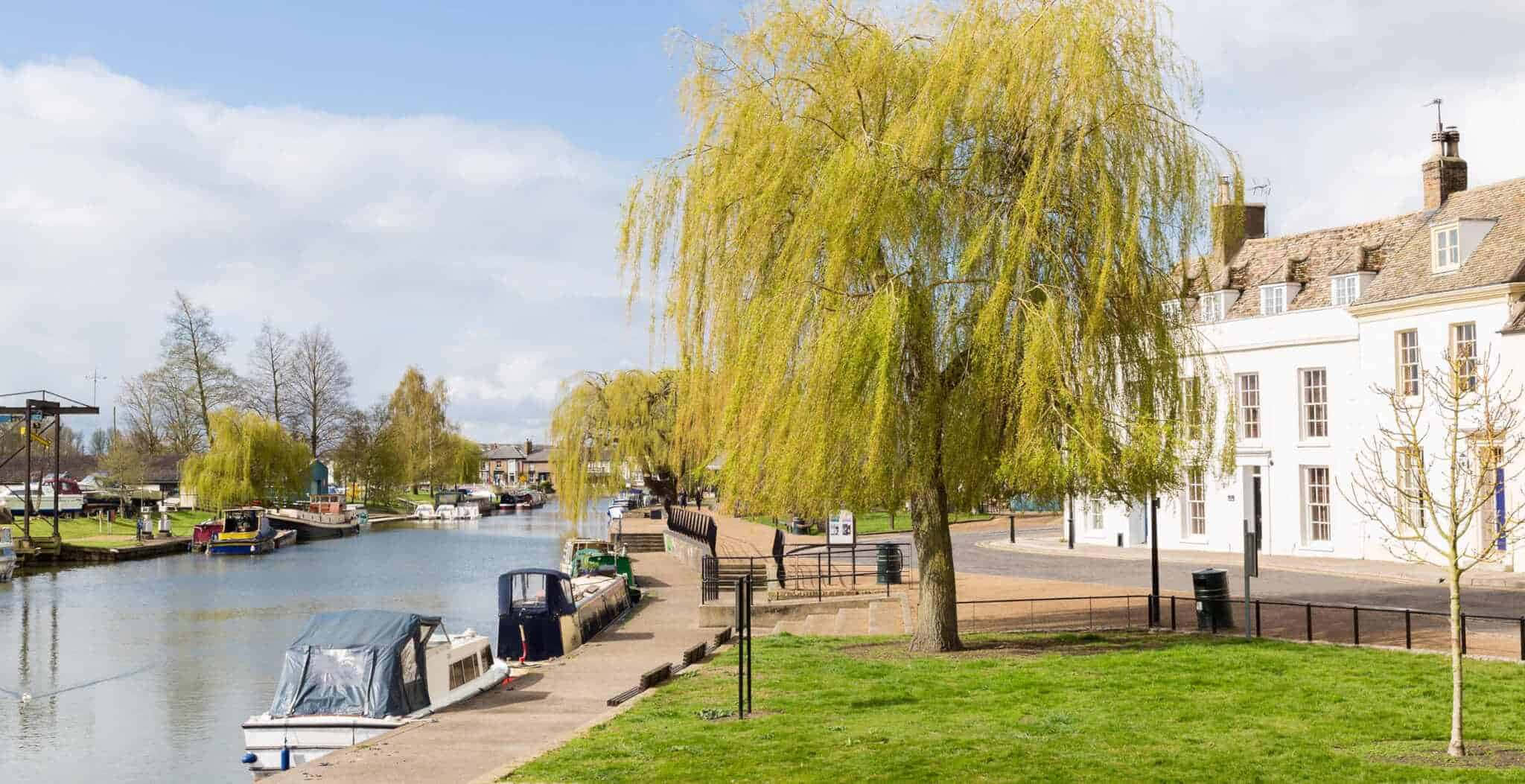Ely, riverside scenery, canal scene, Full HD Desktop Wallpaper