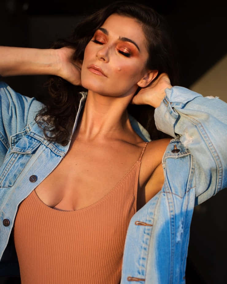 Elysia Rotaru, denim jacket, ribbed top, SD Phone Wallpaper