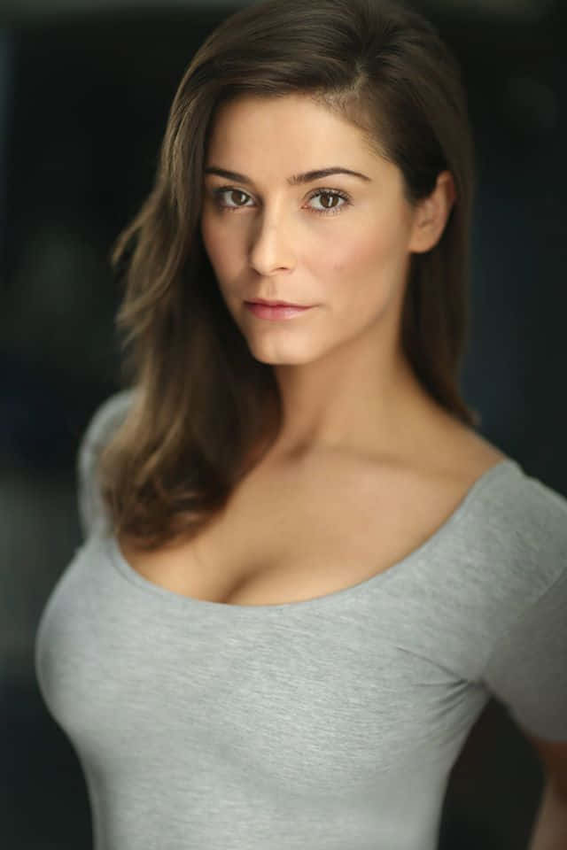 Elysia Rotaru, brown hair, gray top, SD Phone Wallpaper