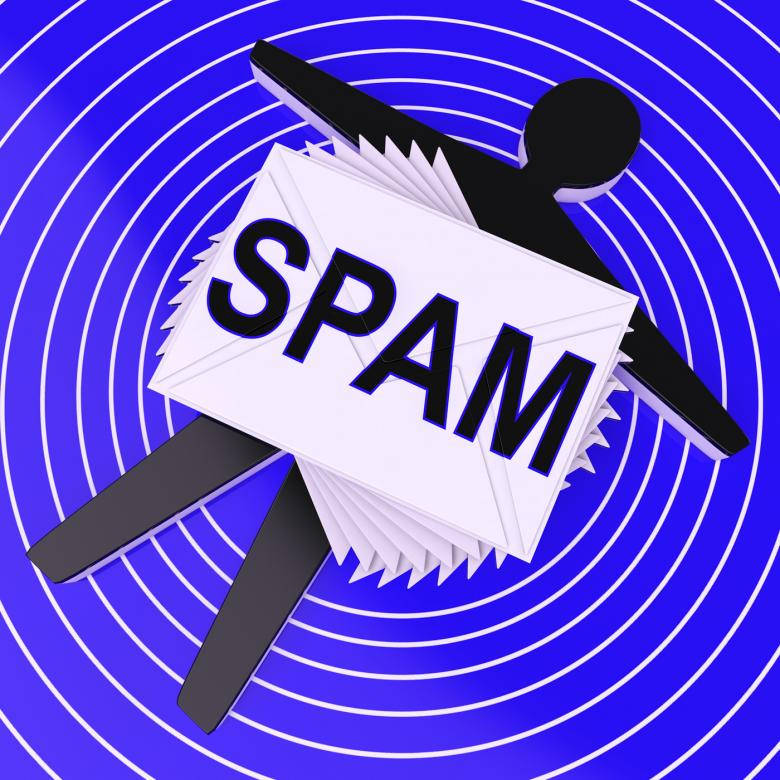 blue spam email pile, black silhouette figure, envelopes labeled spam, SD Desktop Wallpaper