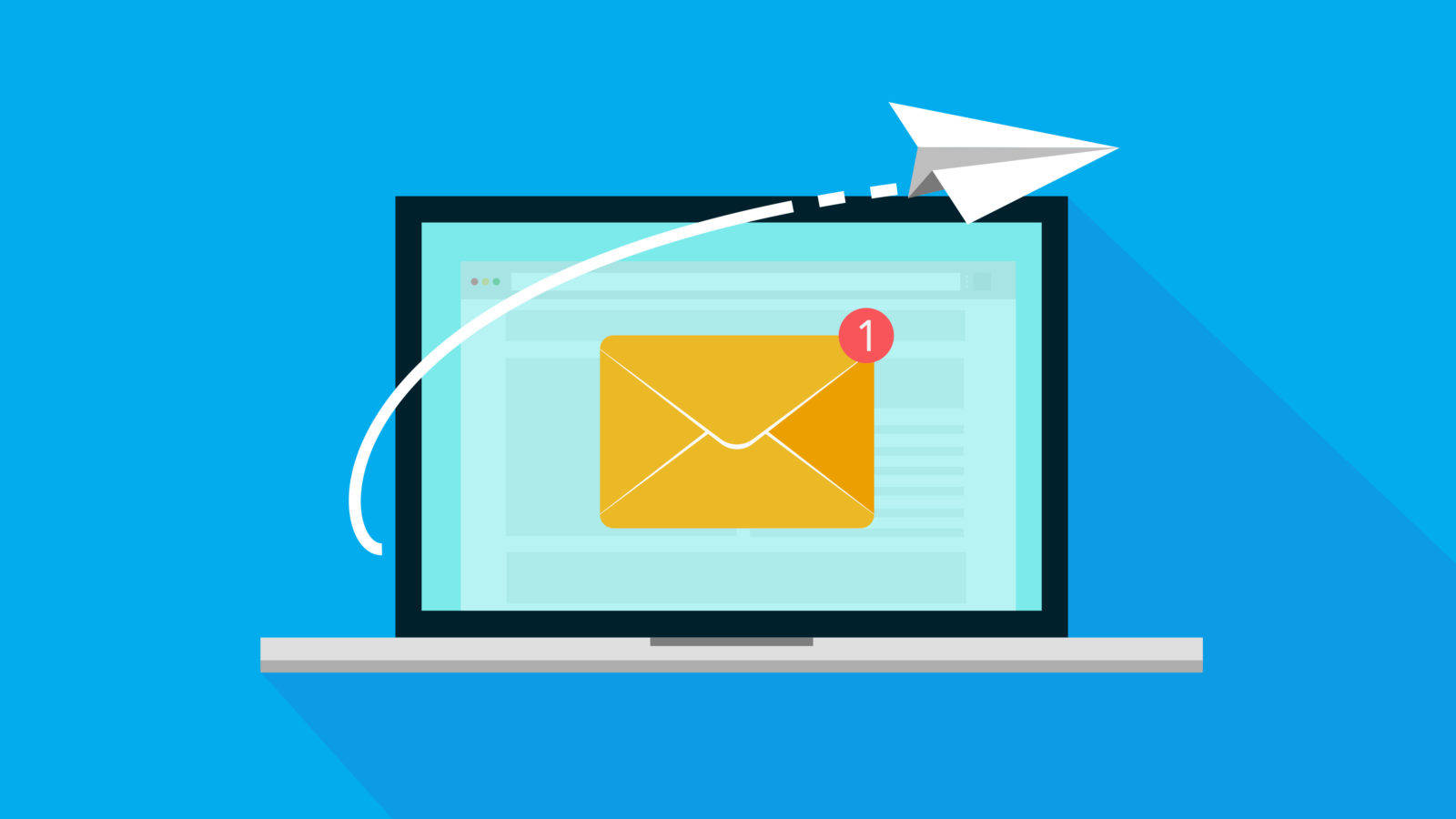 laptop, yellow email icon, red notification badge, HD Desktop Wallpaper