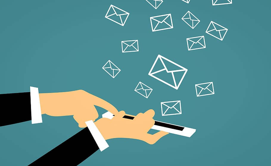 smartphone, white email icons, teal background, SD Desktop Wallpaper