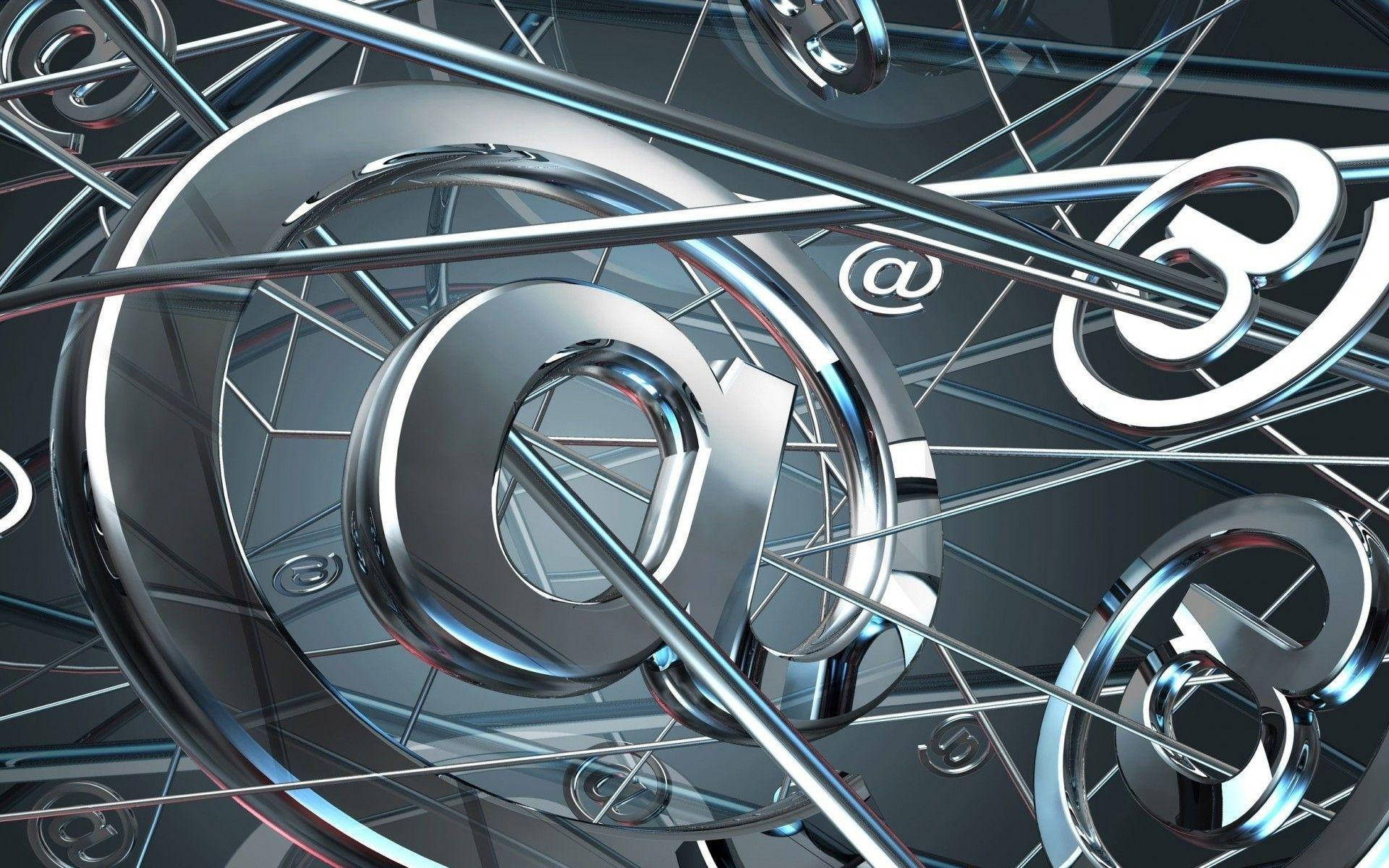 metallic email symbols, chrome, dark digital space, Full HD Desktop Wallpaper