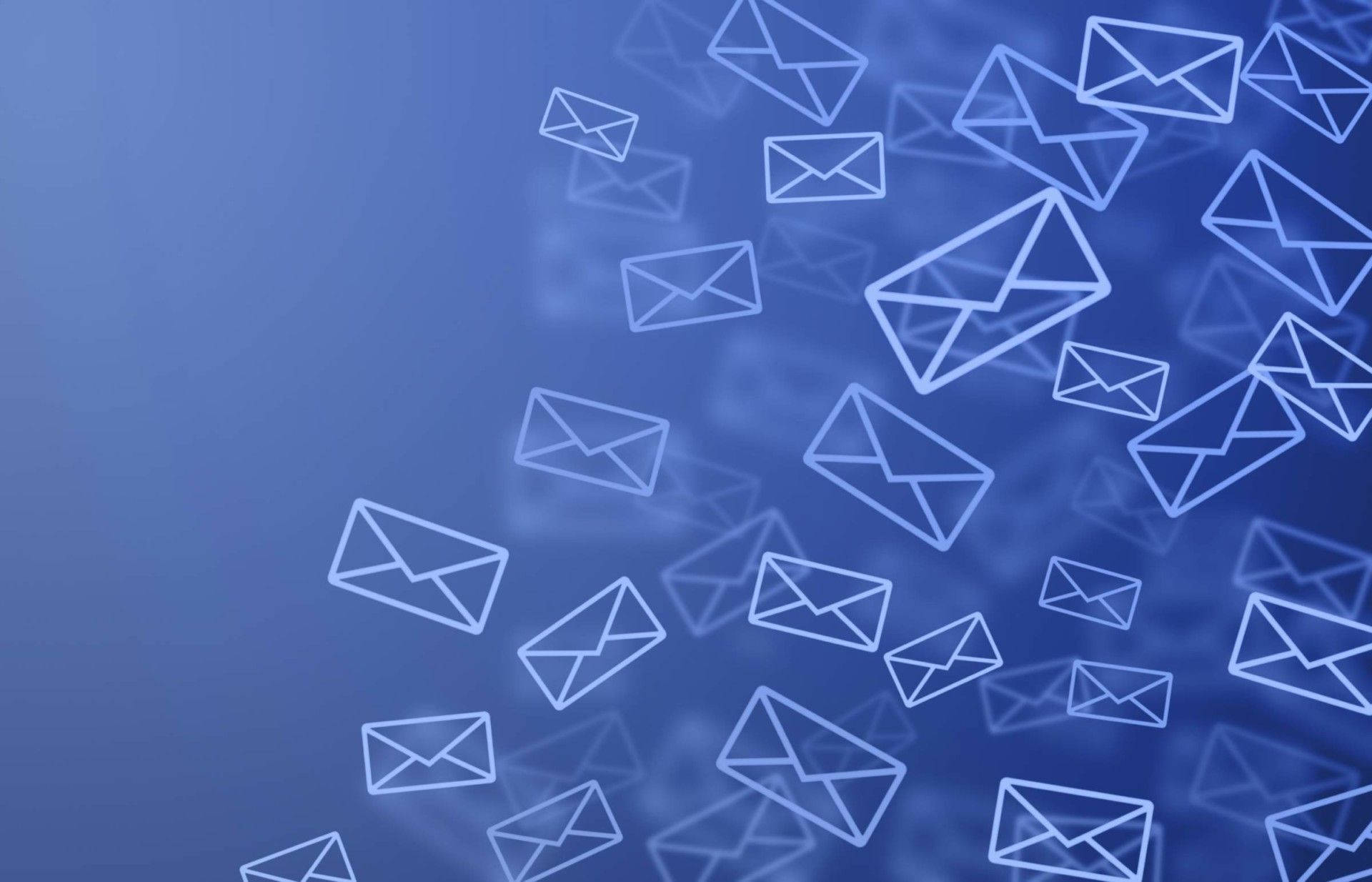 email icons, white outlined, gradient blue digital background, Full HD Desktop Wallpaper