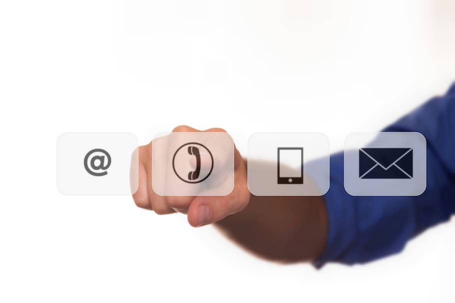 floating contact us logos, glowing contact icon, transparent interface, SD Desktop Wallpaper