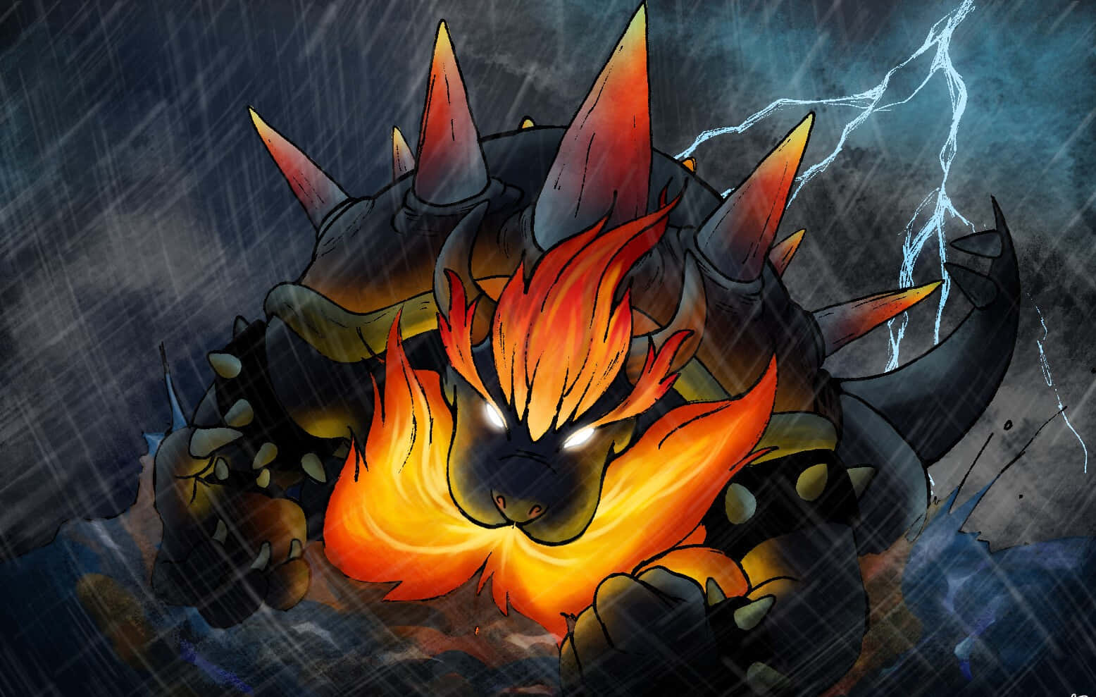 Emboar, rain, storm, HD Desktop Wallpaper