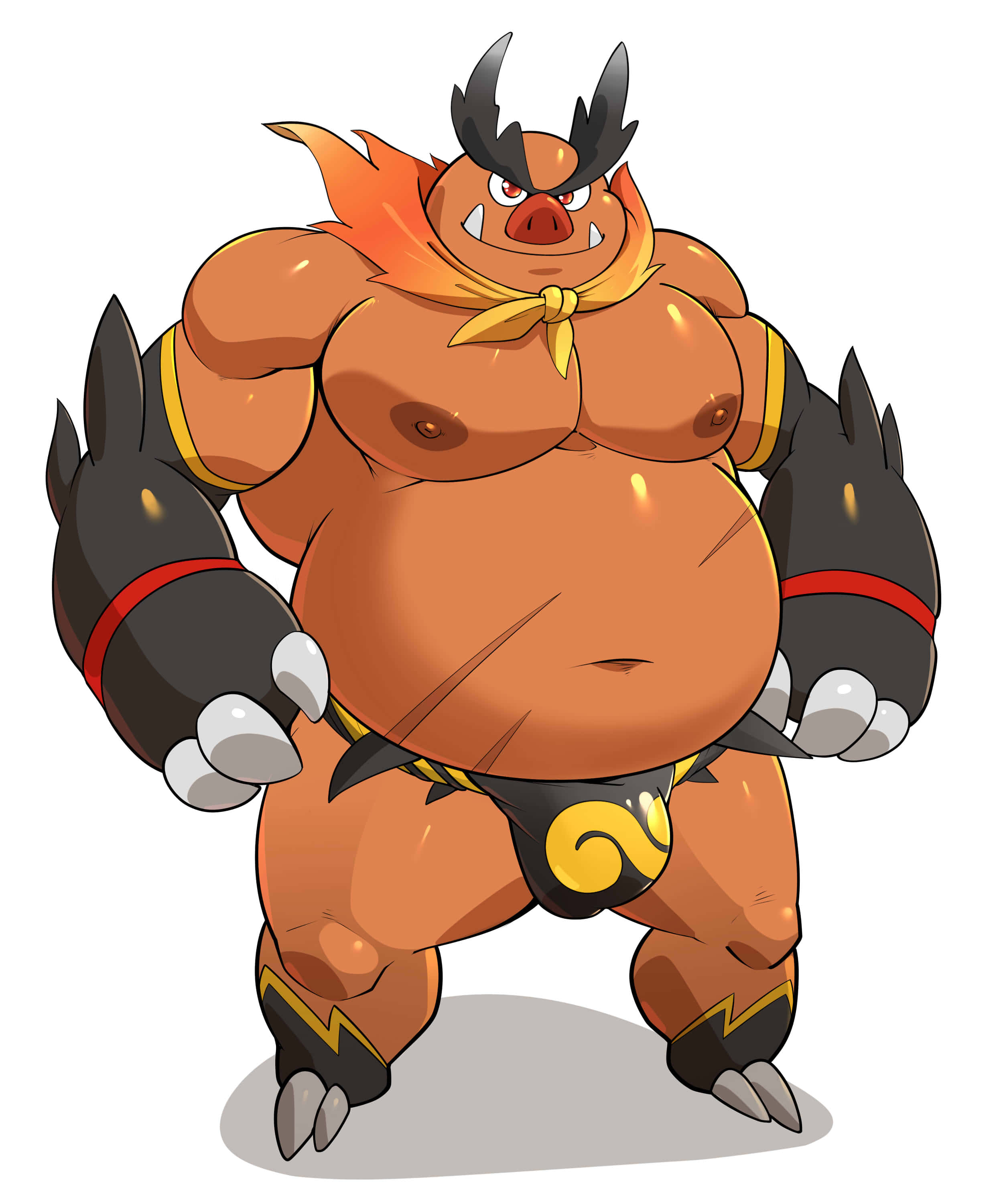 Emboar, orange, black horns, 2K Phone Wallpaper
