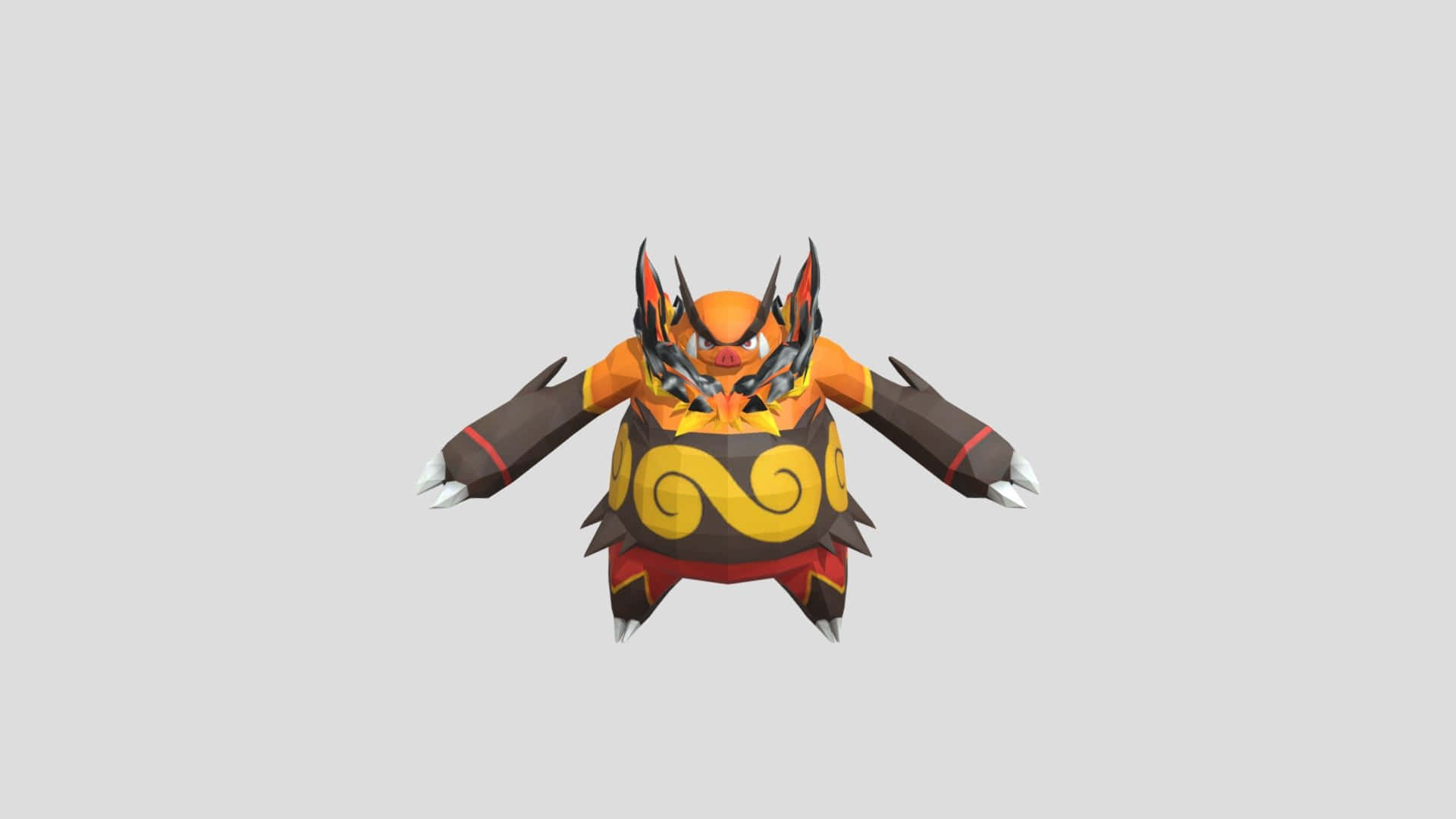 Emboar, yellow swirled markings, orange yellow and black coloration, Full HD Desktop Wallpaper