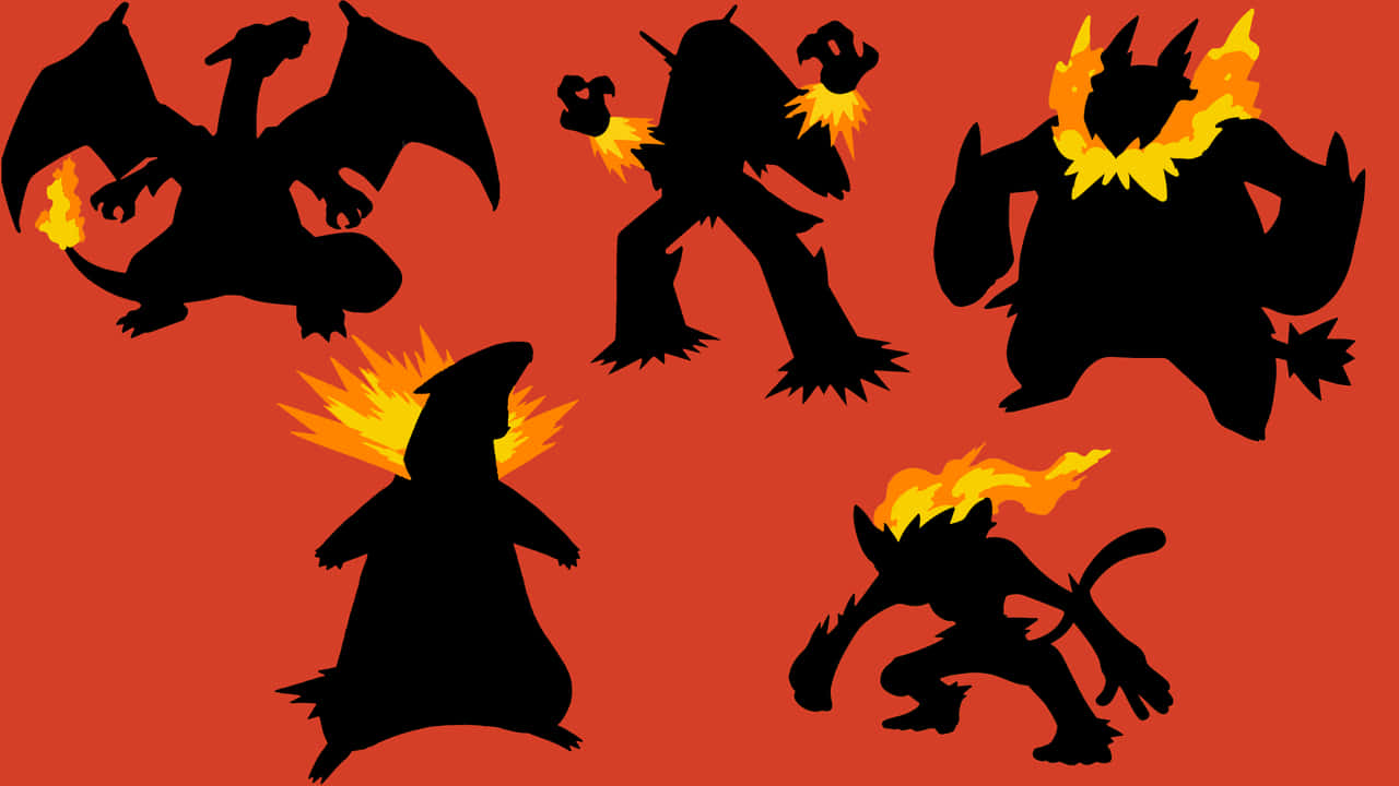 Emboar, Fire Pokemon, silhouettes, HD Desktop Wallpaper