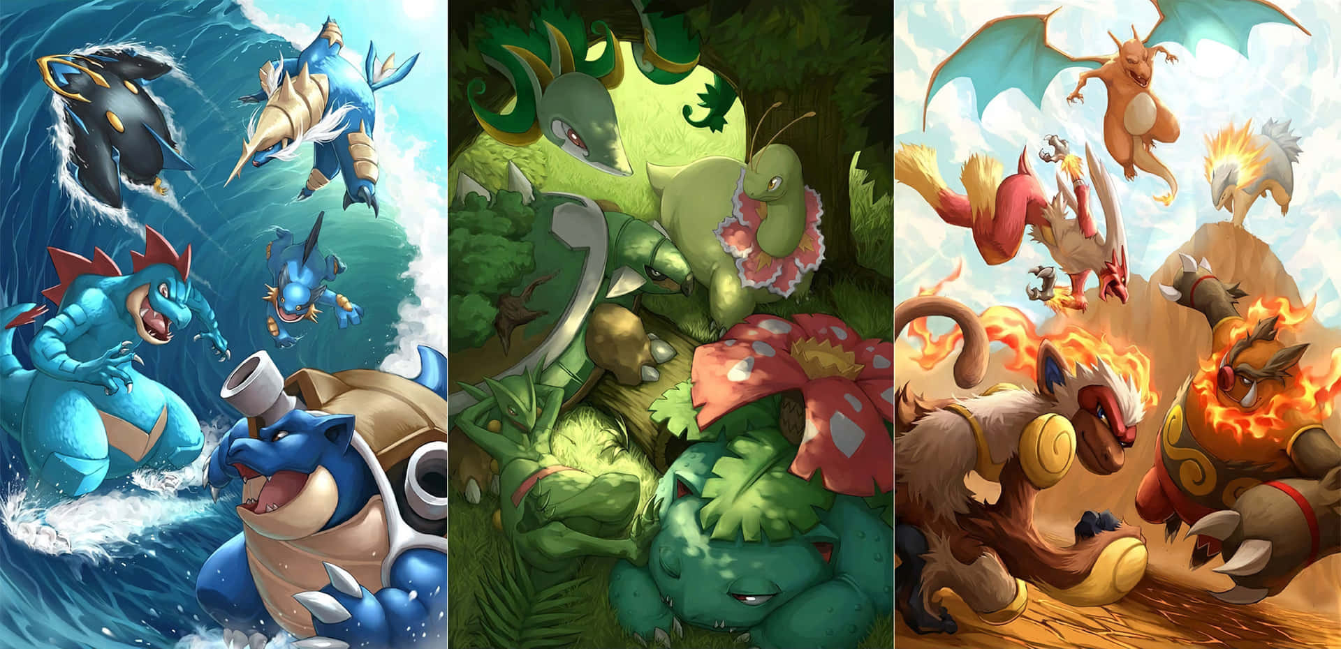 Emboar, ocean jungle, fiery landscapes, Full HD Desktop Wallpaper