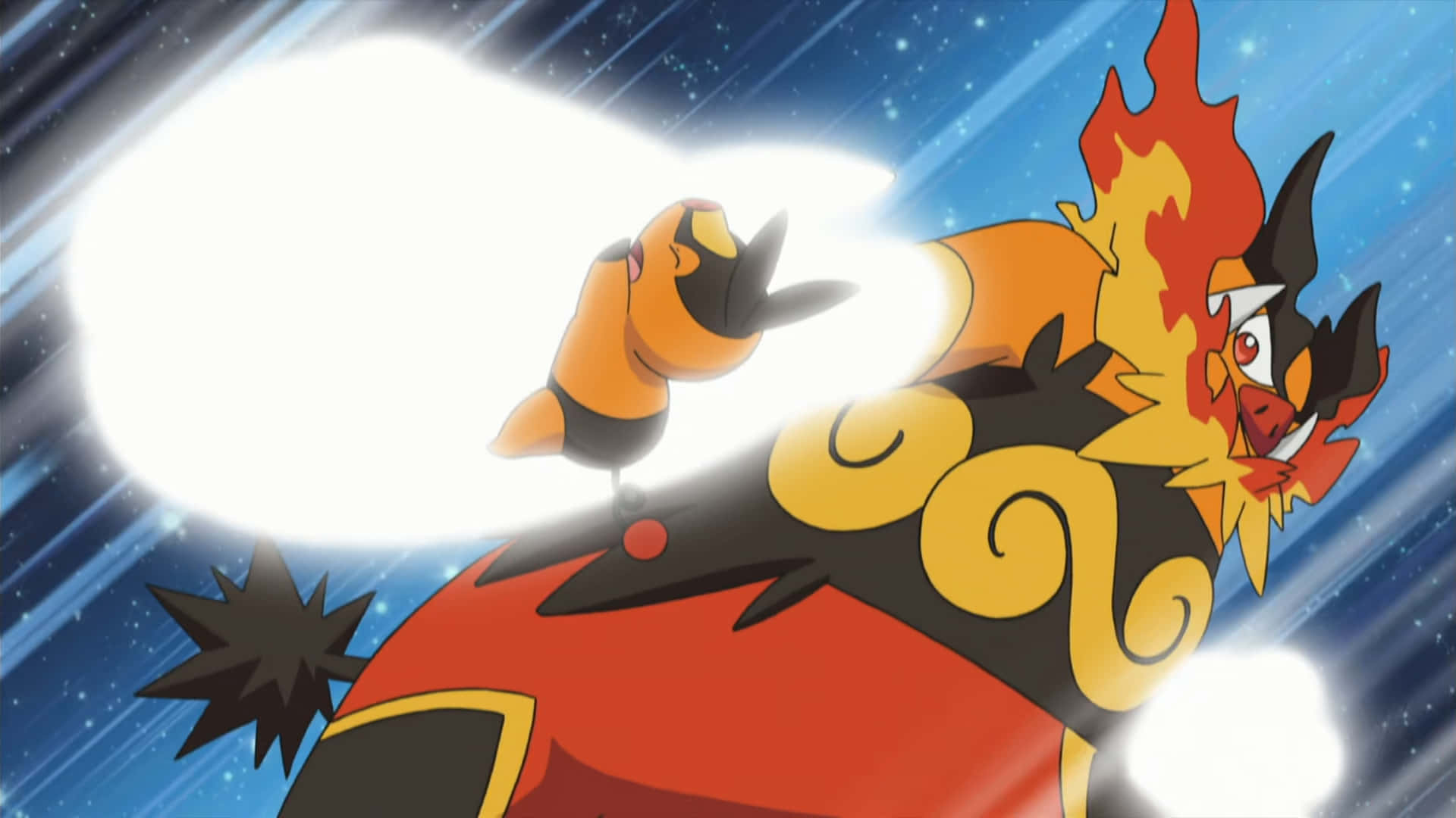 Emboar, fiery anime dragon, glowing punch, Full HD Desktop Wallpaper