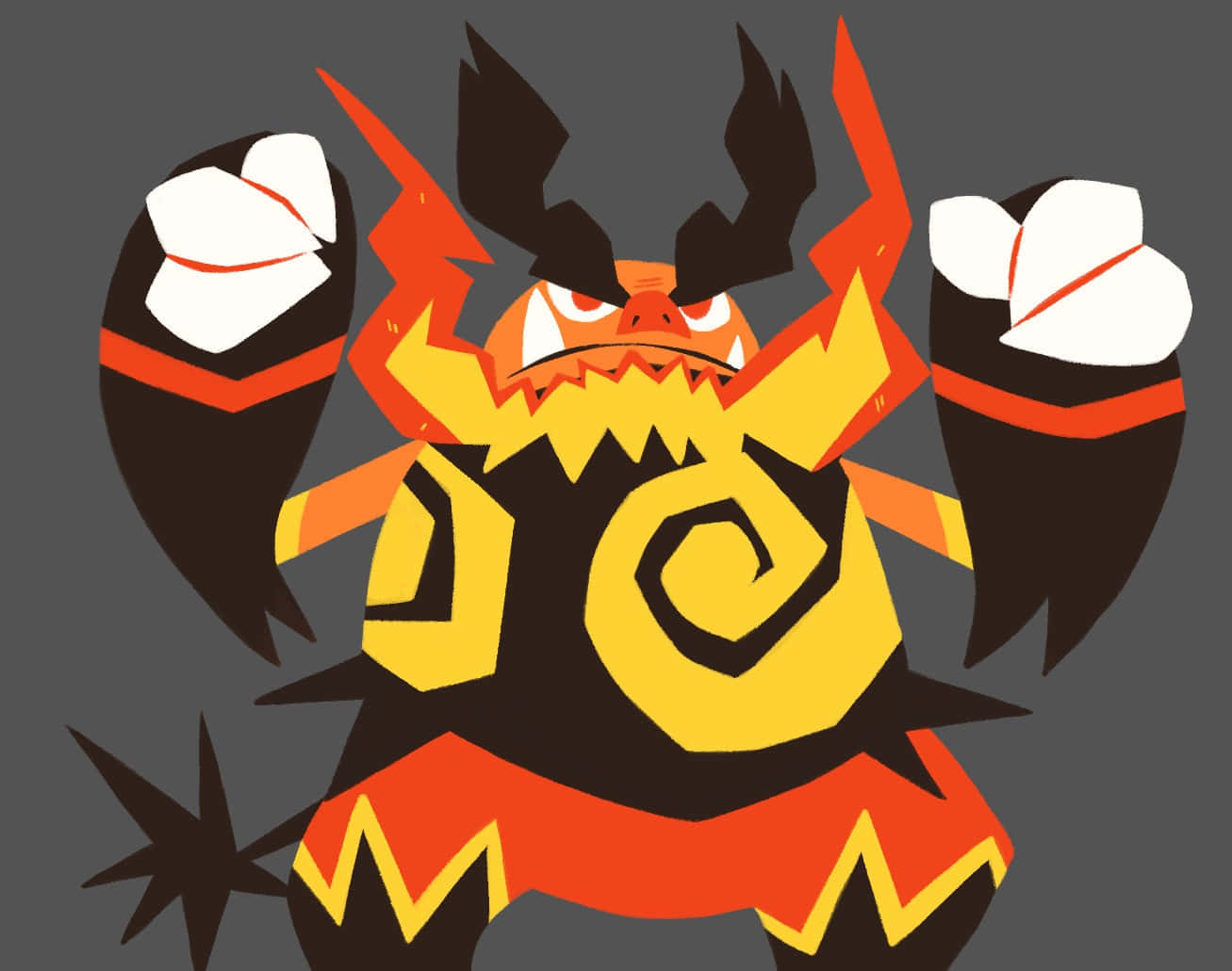 Emboar, fiery, glowing yellow and orange patterns, HD Desktop Wallpaper