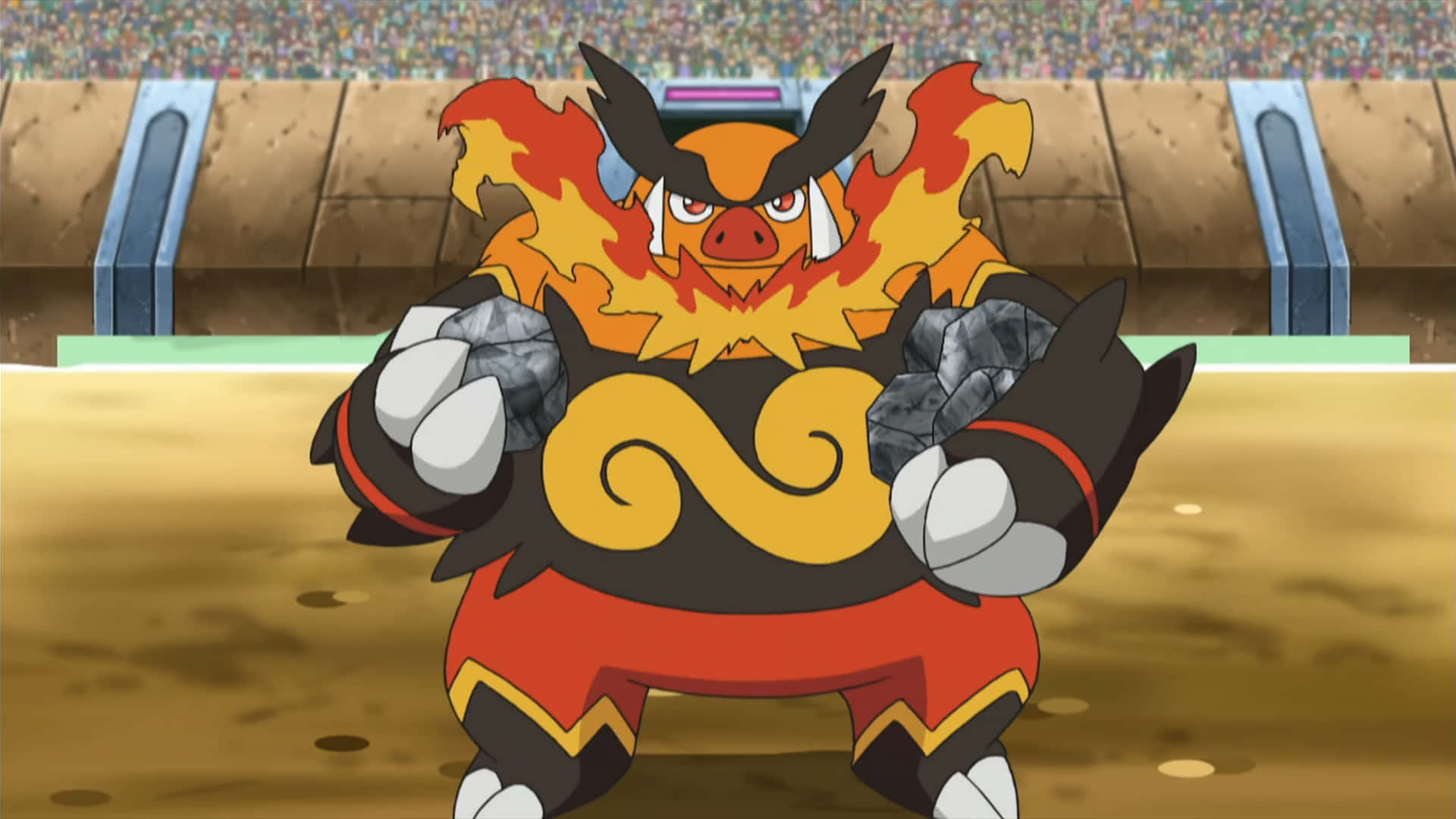 Emboar, flame mane, stone fists, Full HD Desktop Wallpaper