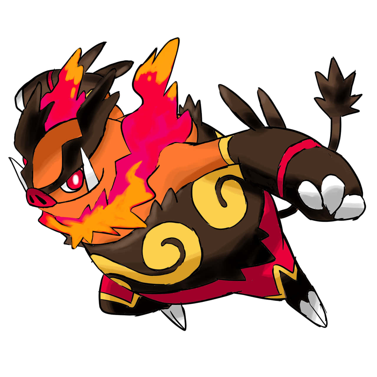 Emboar, pink and orange flame, orange flames, HD Desktop Wallpaper