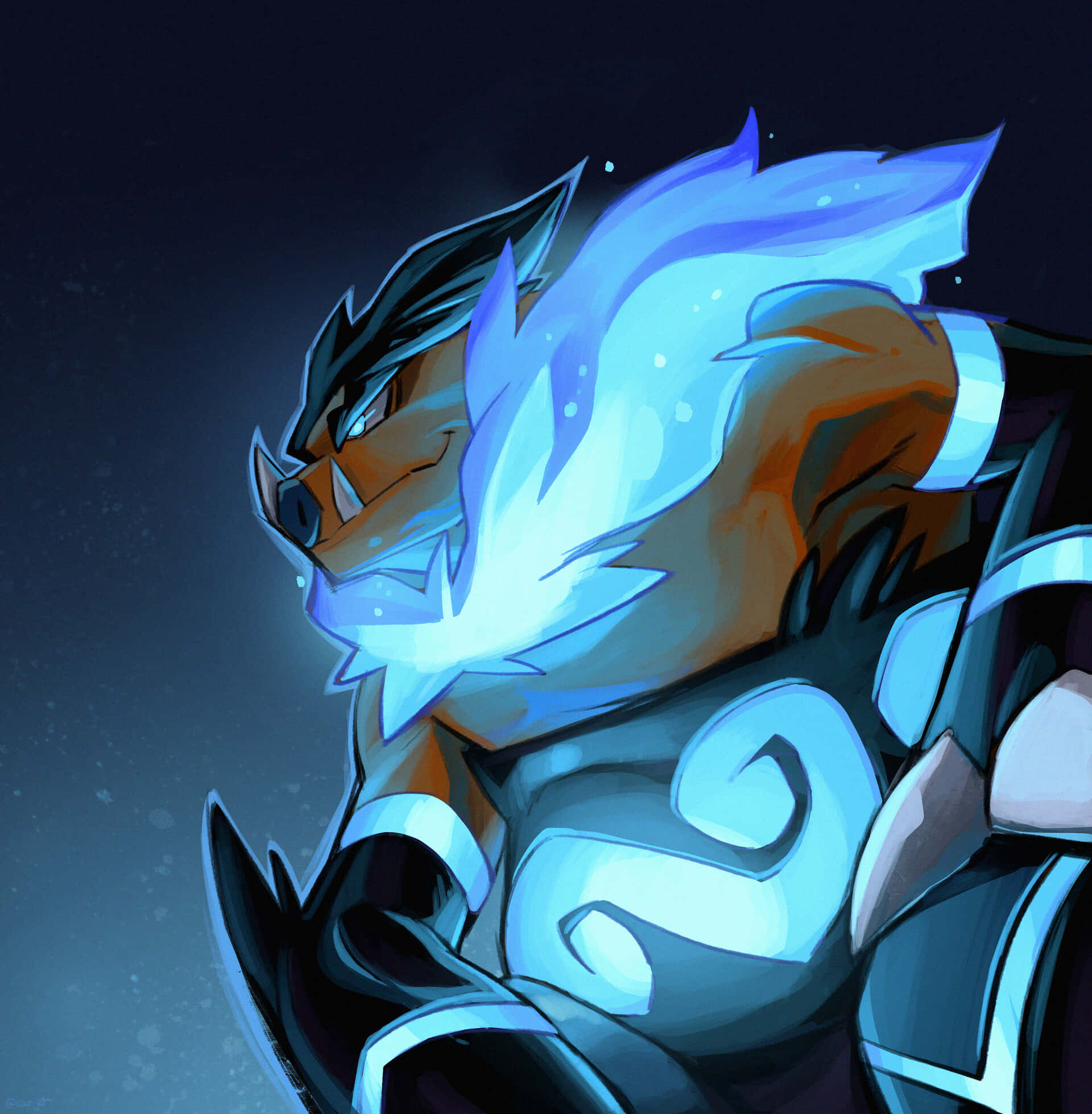 Emboar, crystal blue lights, glowing ice mane, Full HD Phone Wallpaper
