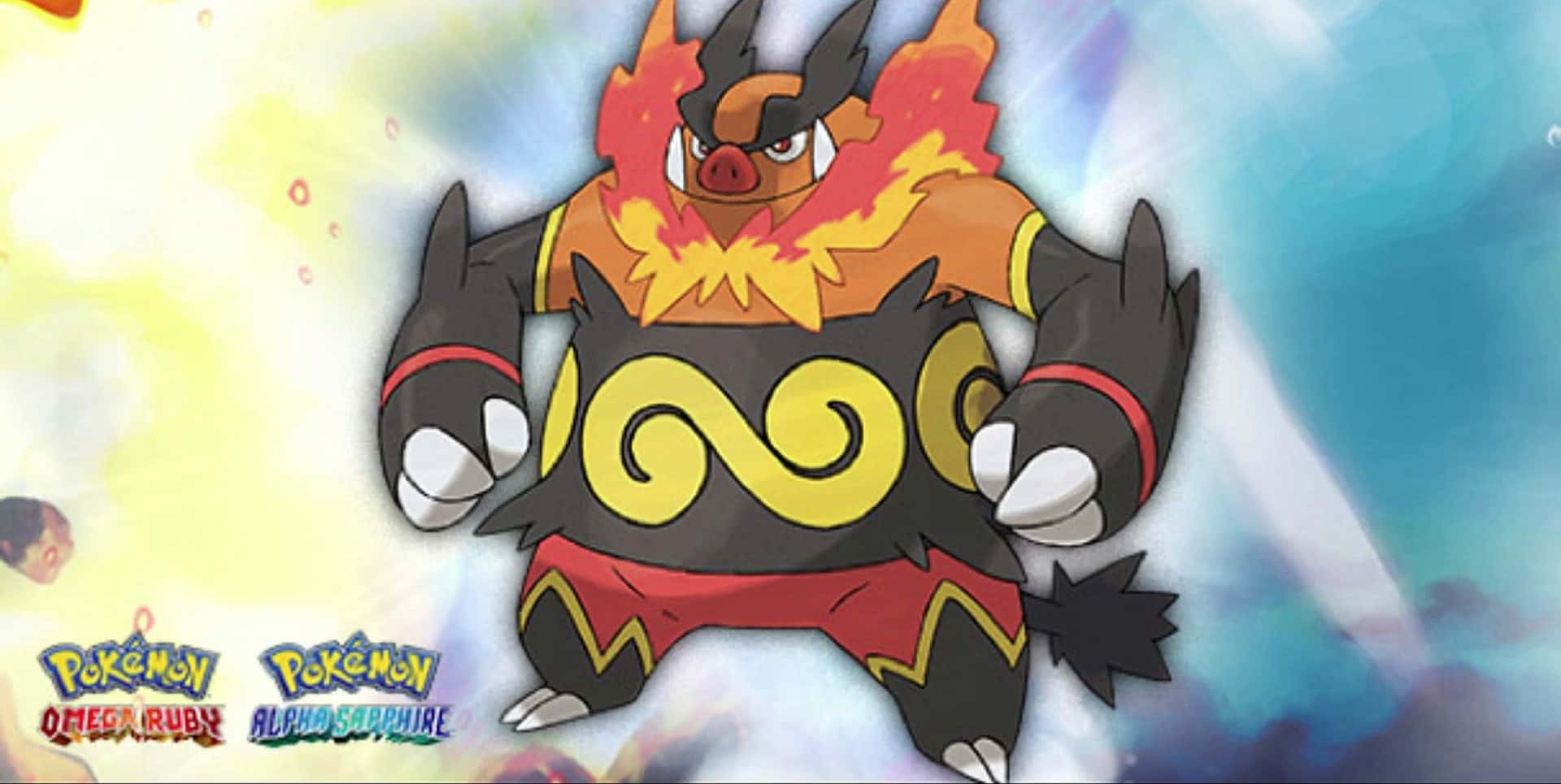 Emboar, black body, yellow swirls, Full HD Desktop Wallpaper