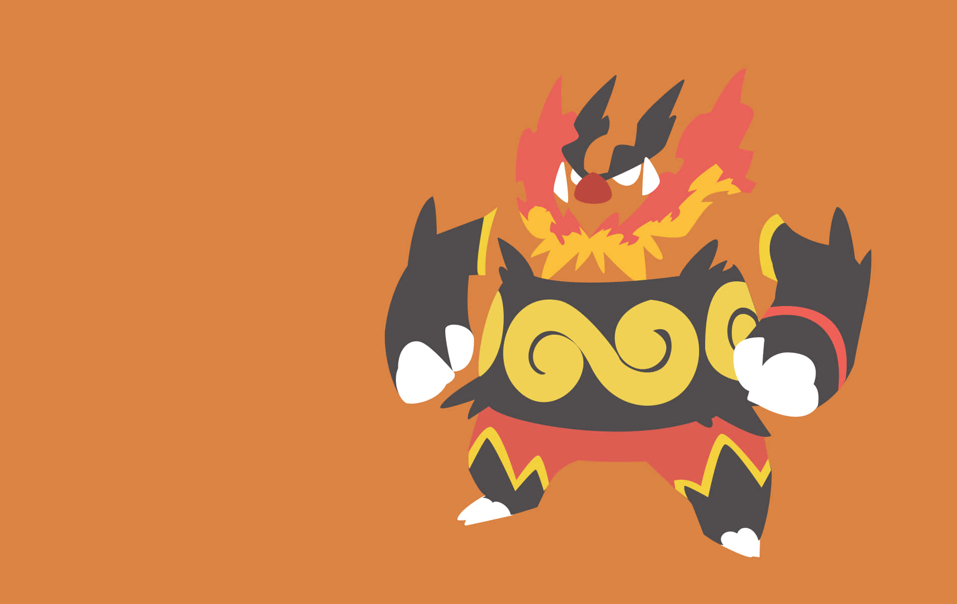 Emboar, orange background, black fur, HD Desktop Wallpaper