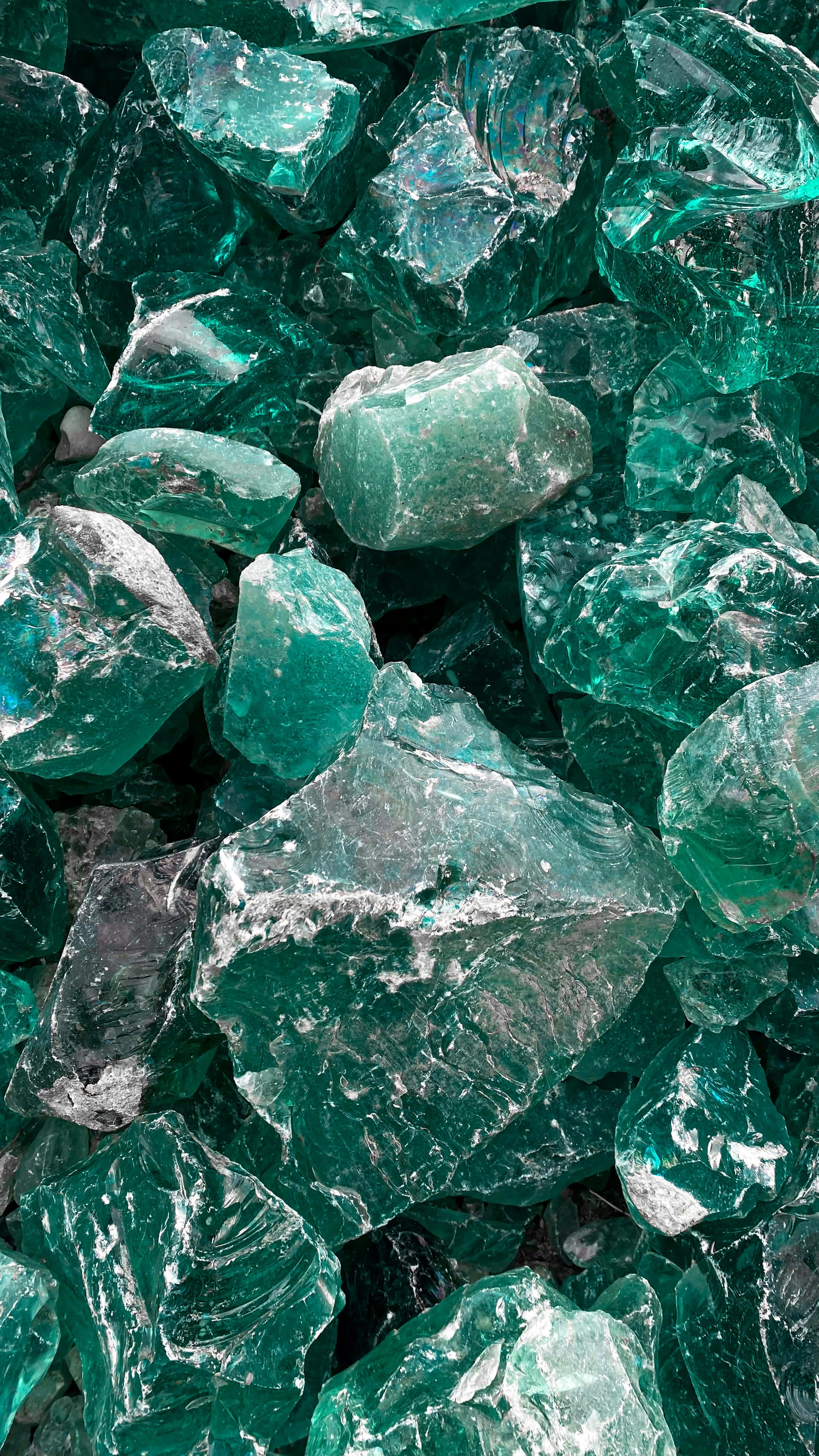 emerald green, glass shards, gemstones, 4K Phone Wallpaper