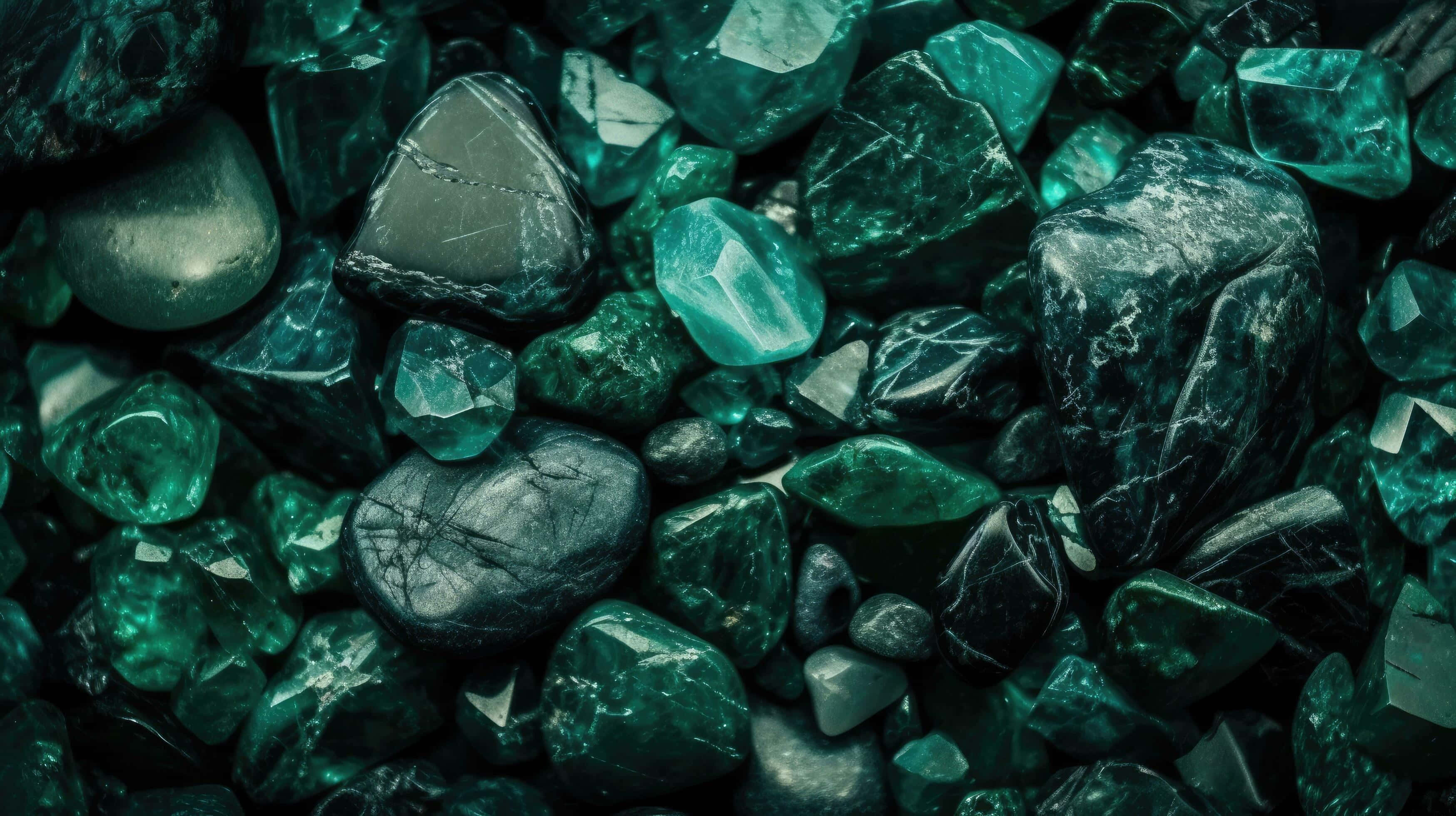 emerald green gemstones, deep teal, dark green, 2K Desktop Wallpaper