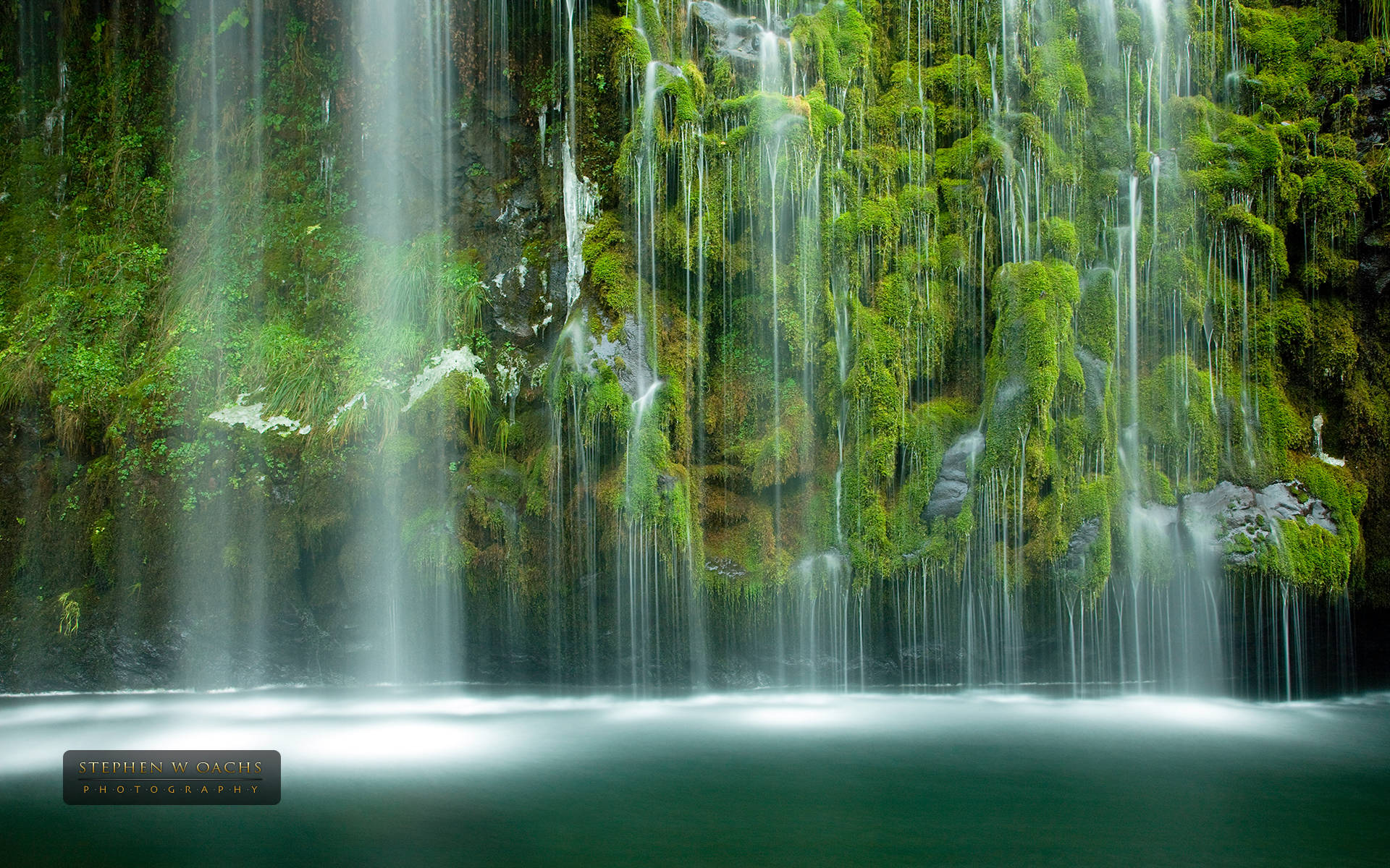 Emerald Green, waterfall, trees, Full HD Desktop Wallpaper