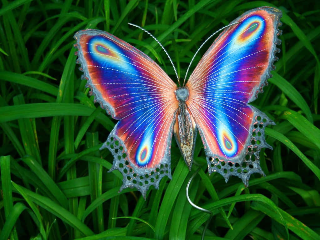 emerging butterfly, iridescent blue, red, SD Desktop Wallpaper