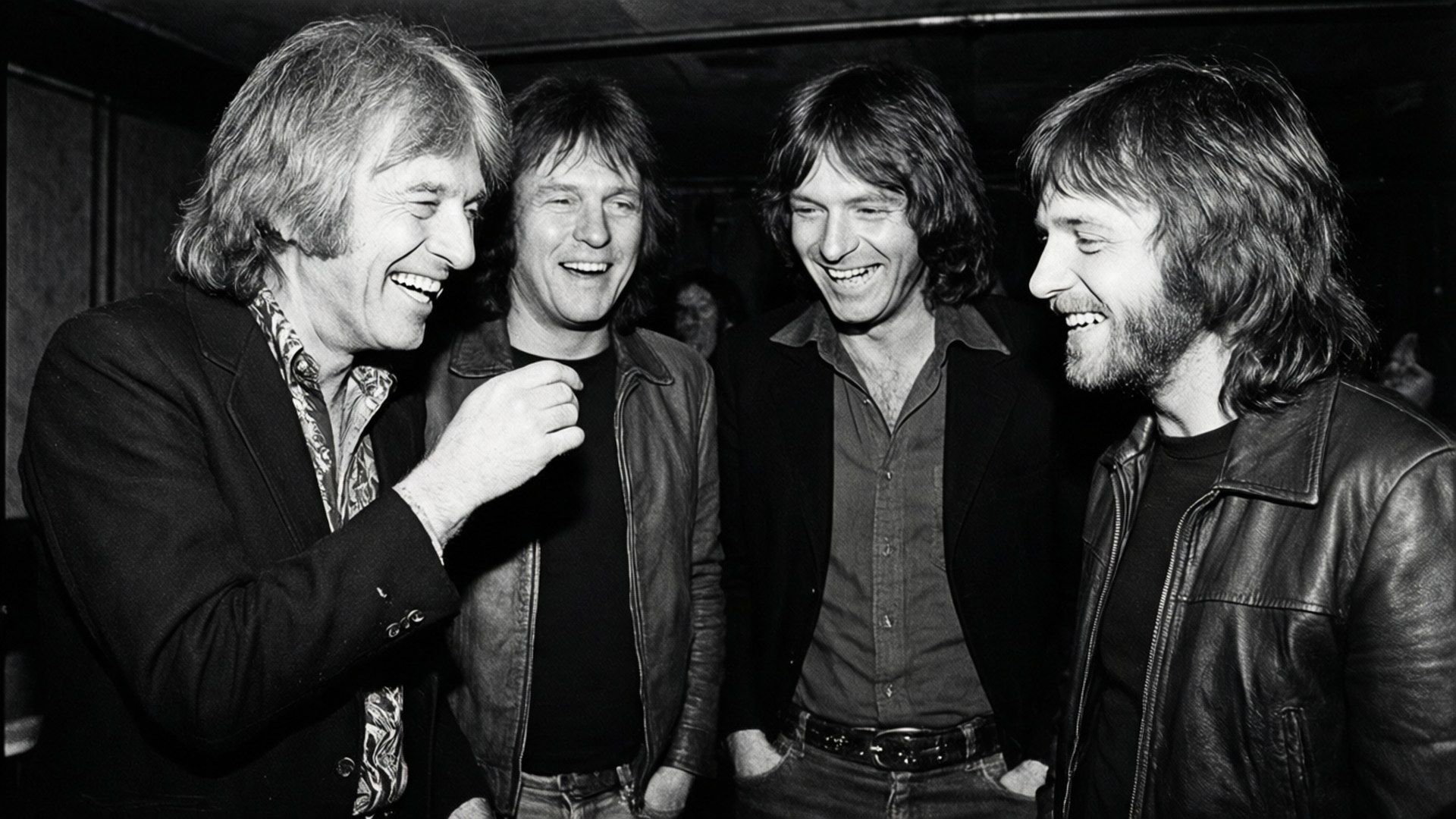 Emerson Lake and Palmer, backstage, black and white, Full HD Desktop Wallpaper