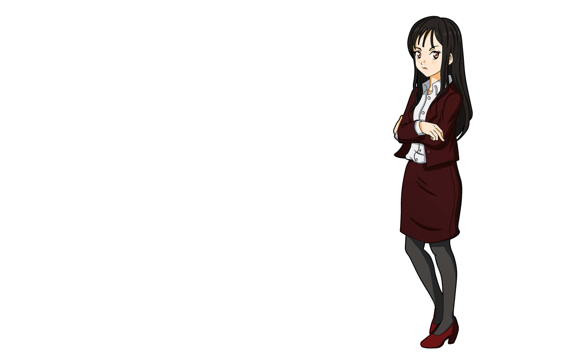 Emi Igawa, maroon business suit, arms crossed, Full HD Desktop Wallpaper