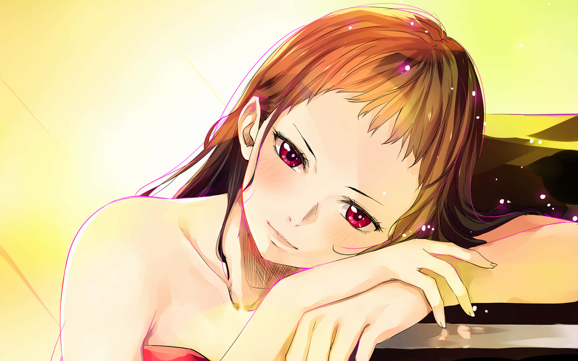 Emi Igawa, red eyes, orange hair, Full HD Desktop Wallpaper