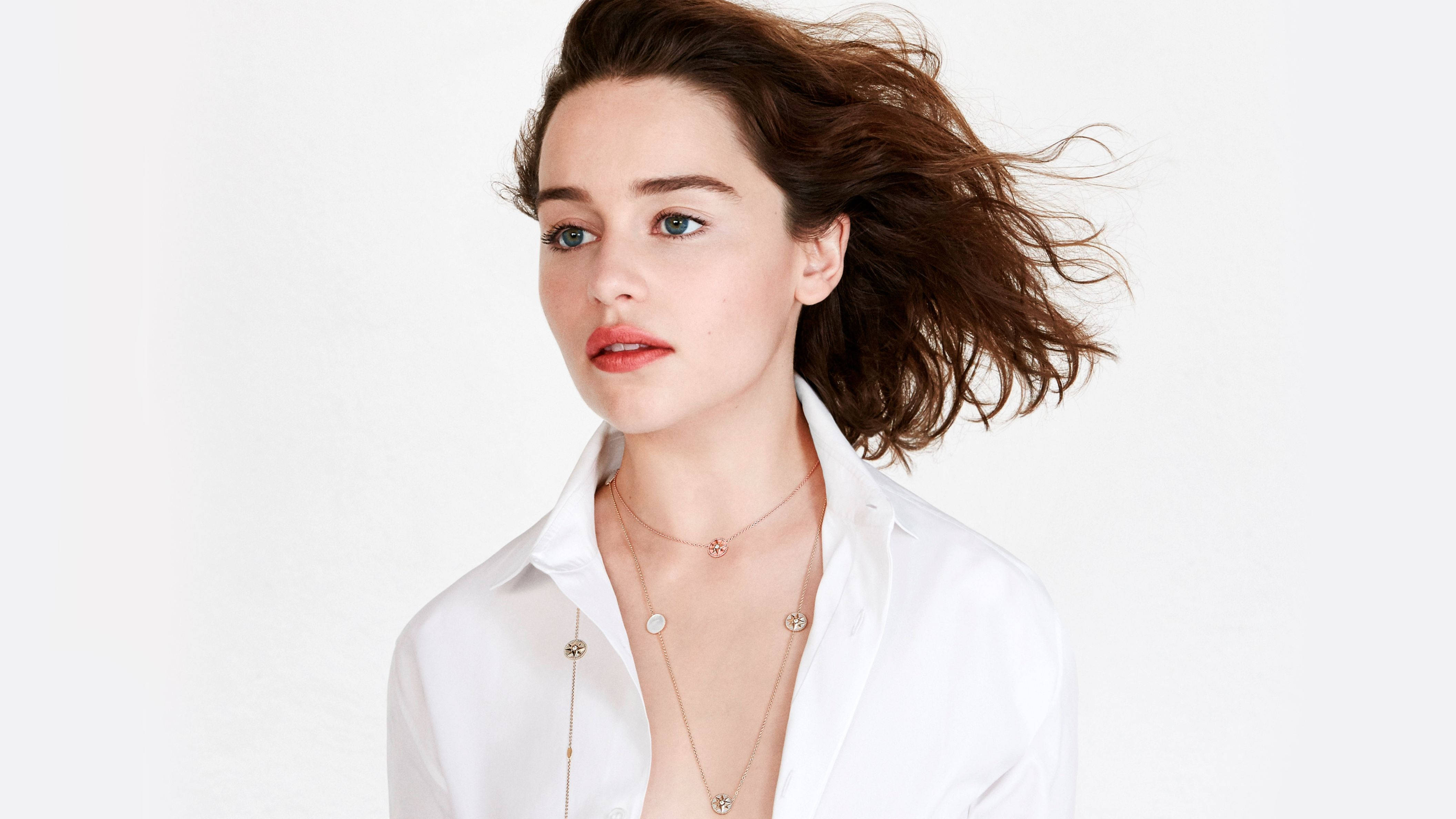 Emilia Clarke, brown hair, red lips, 4K Desktop Wallpaper