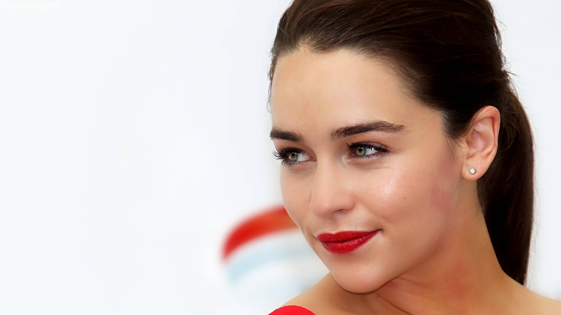 Emilia Clarke, red lipstick, dark hair, Full HD Desktop Wallpaper
