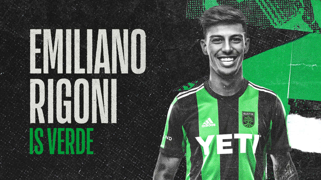 Emiliano Rigoni, green and black striped jersey, gritty textured background, HD Desktop Wallpaper